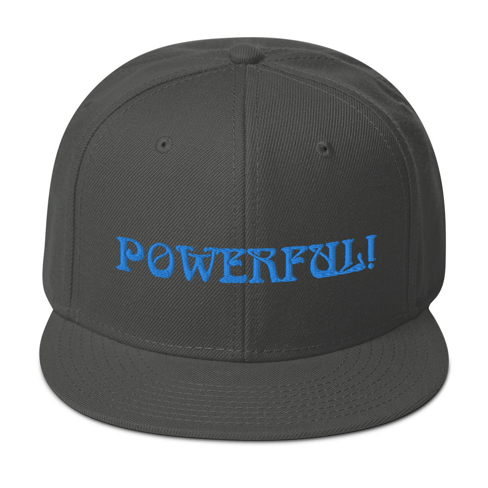 “POWERFUL!”Snapback Hat W/Aqua Font