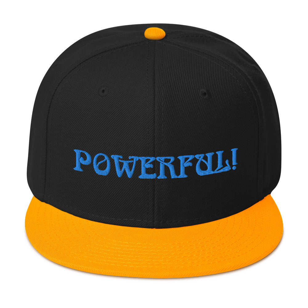 “POWERFUL!”Snapback Hat W/Aqua Font