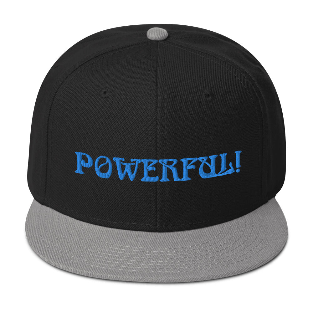 “POWERFUL!”Snapback Hat W/Aqua Font