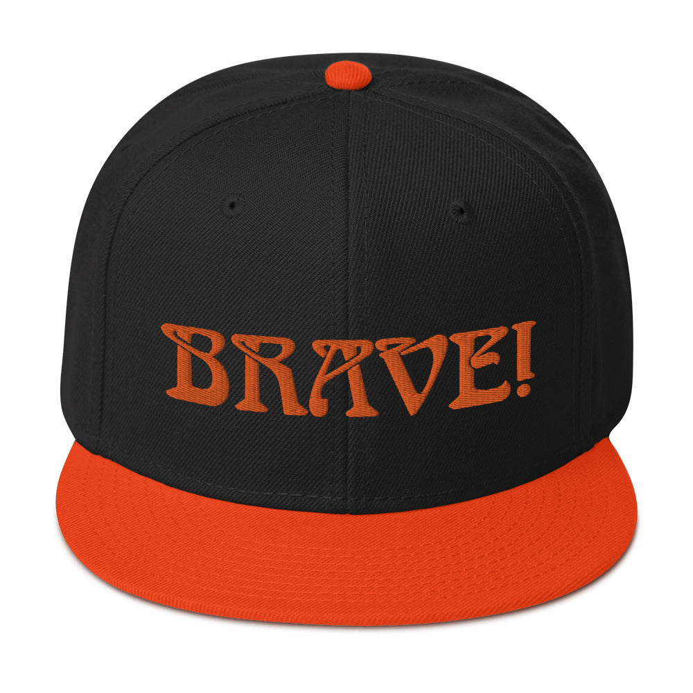 “BRAVE!”Snapback Hat W/Orange Font