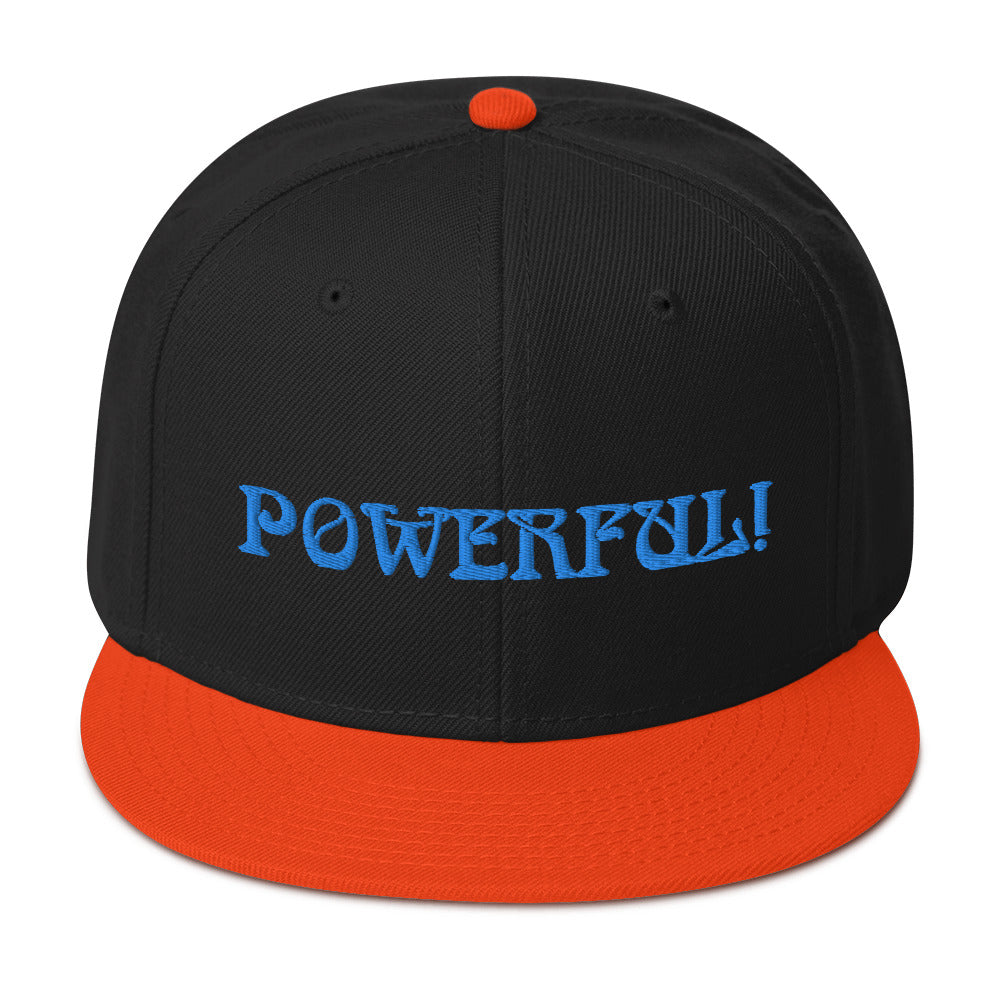 “POWERFUL!”Snapback Hat W/Aqua Font