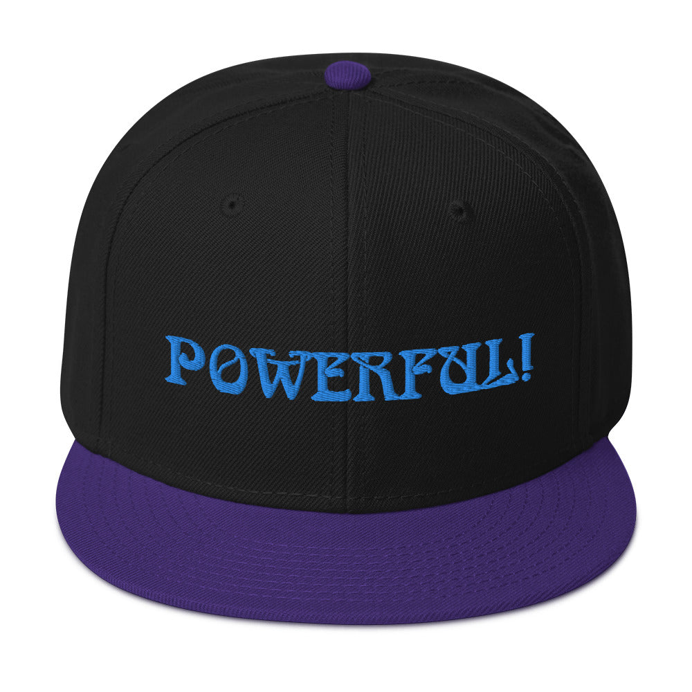 “POWERFUL!”Snapback Hat W/Aqua Font