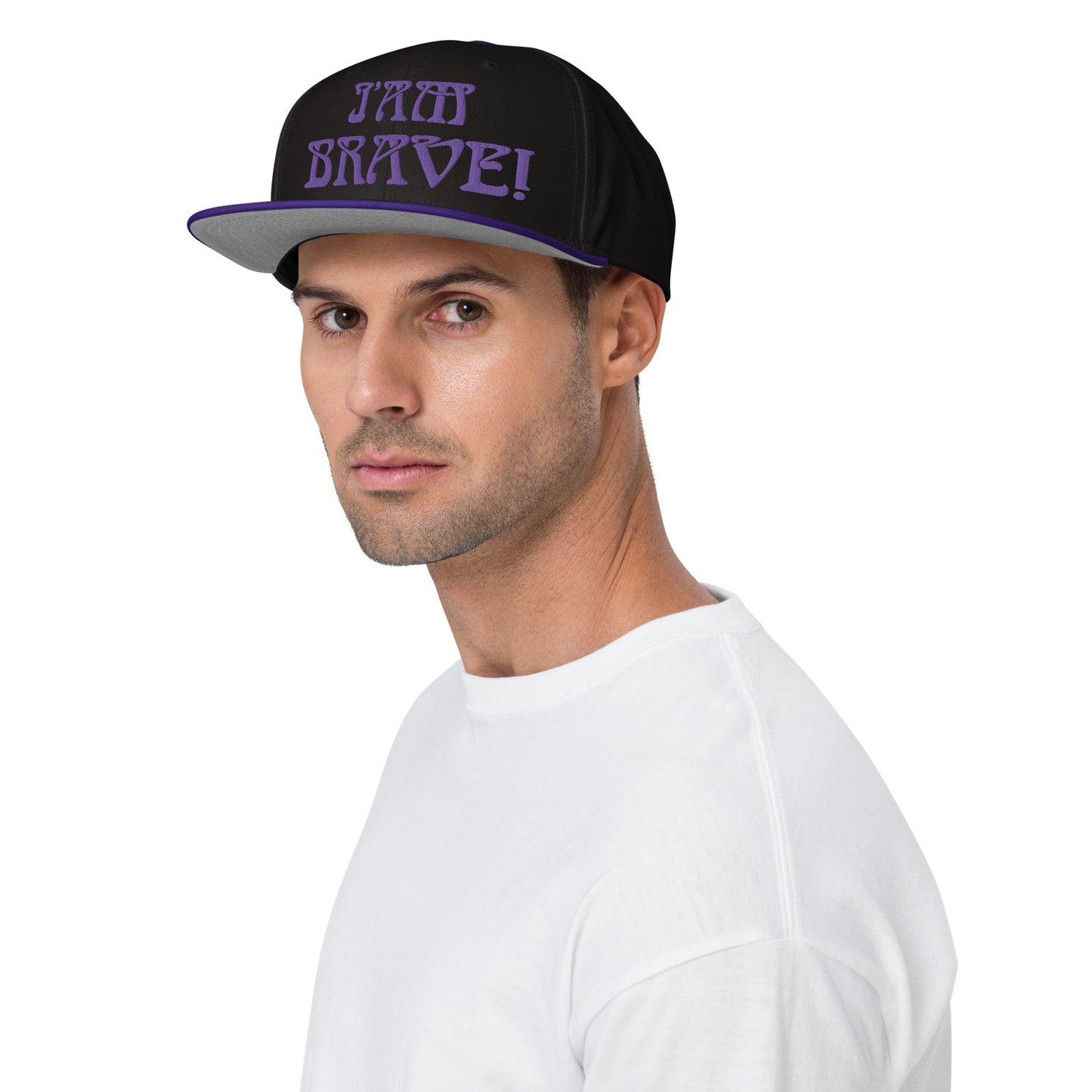 “I’AM BRAVE!”Snapback Hat W/Purple Font