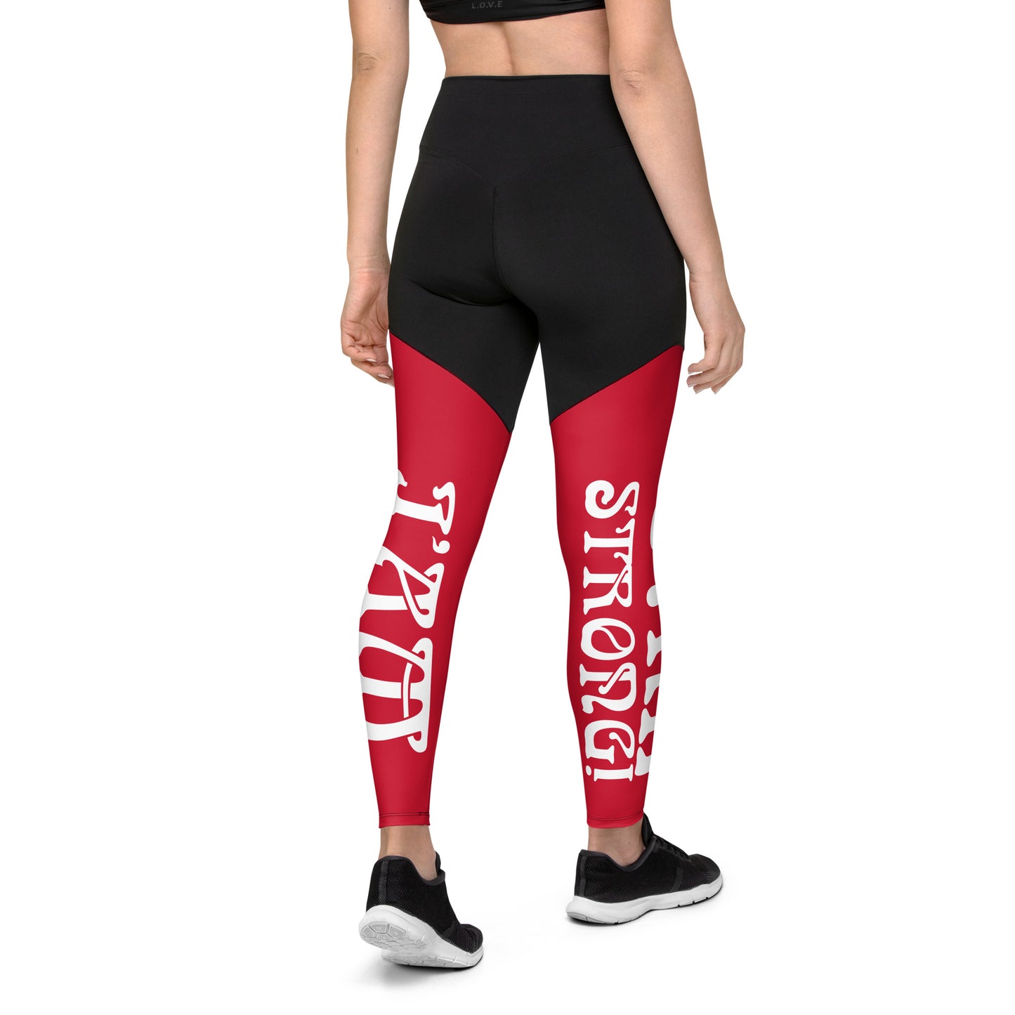 “I’AM STRONG!” Red Sports Leggings W/White Font