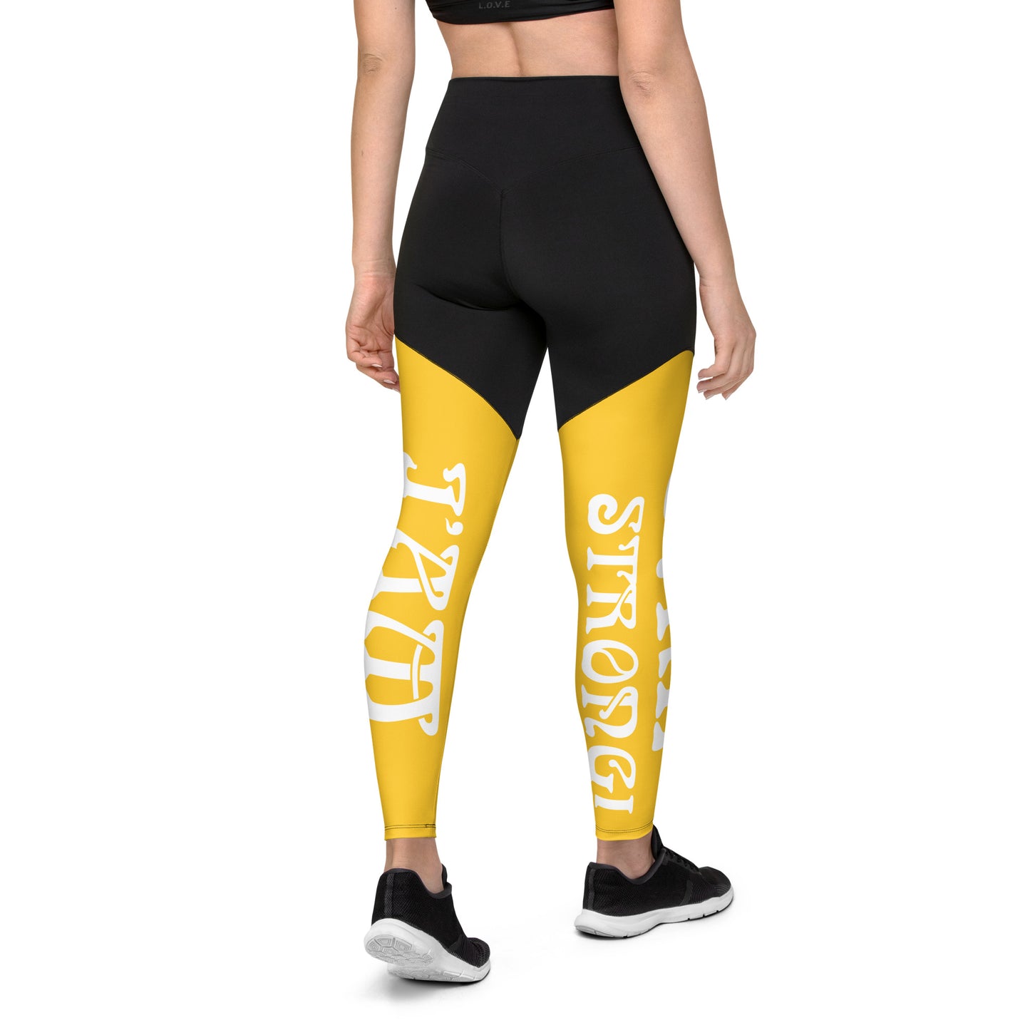 “I’AM STRONG!” Yellow Sports Leggings W/White Font
