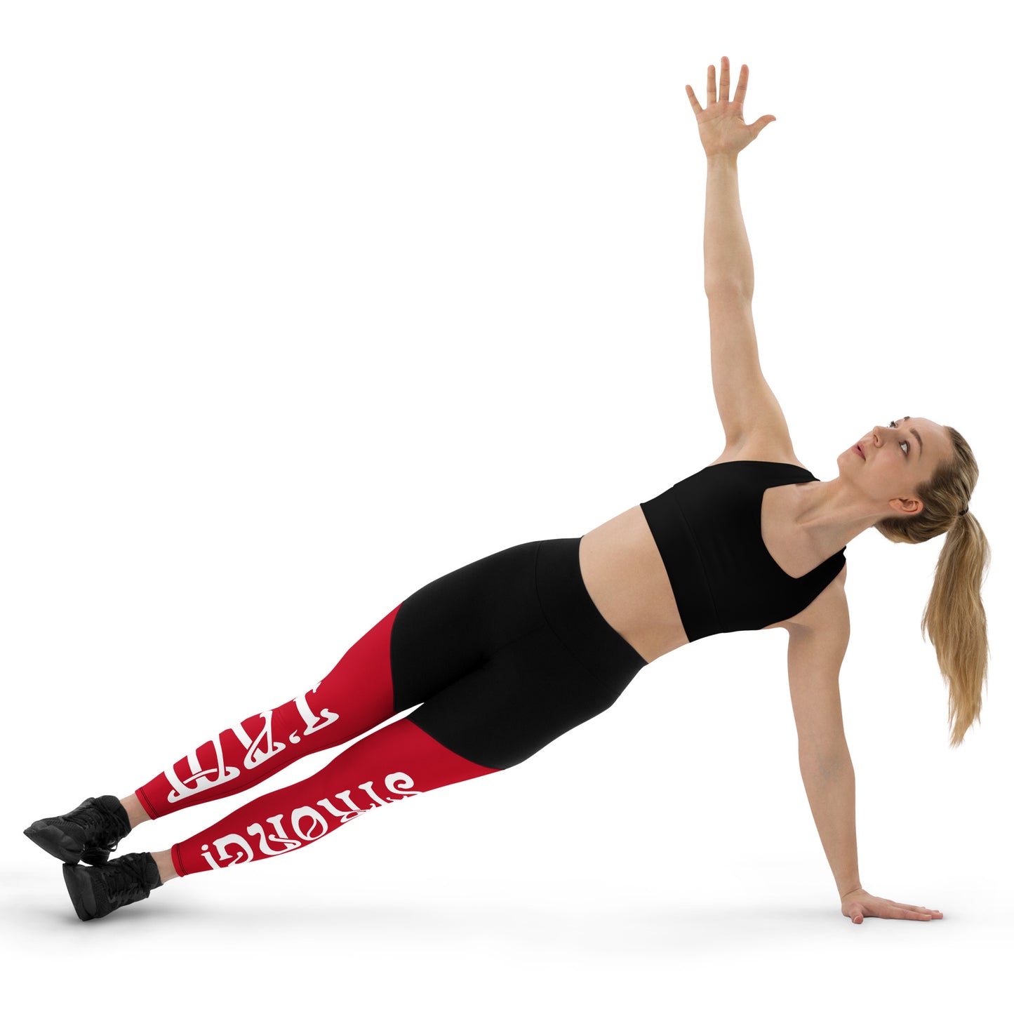 “I’AM STRONG!” Red Sports Leggings W/White Font