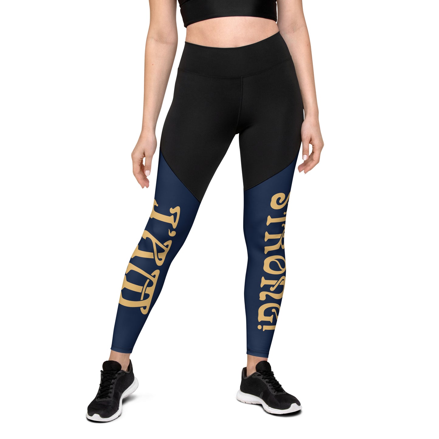 “I’AM STRONG!” Navy Sports Leggings W/Fawn Font