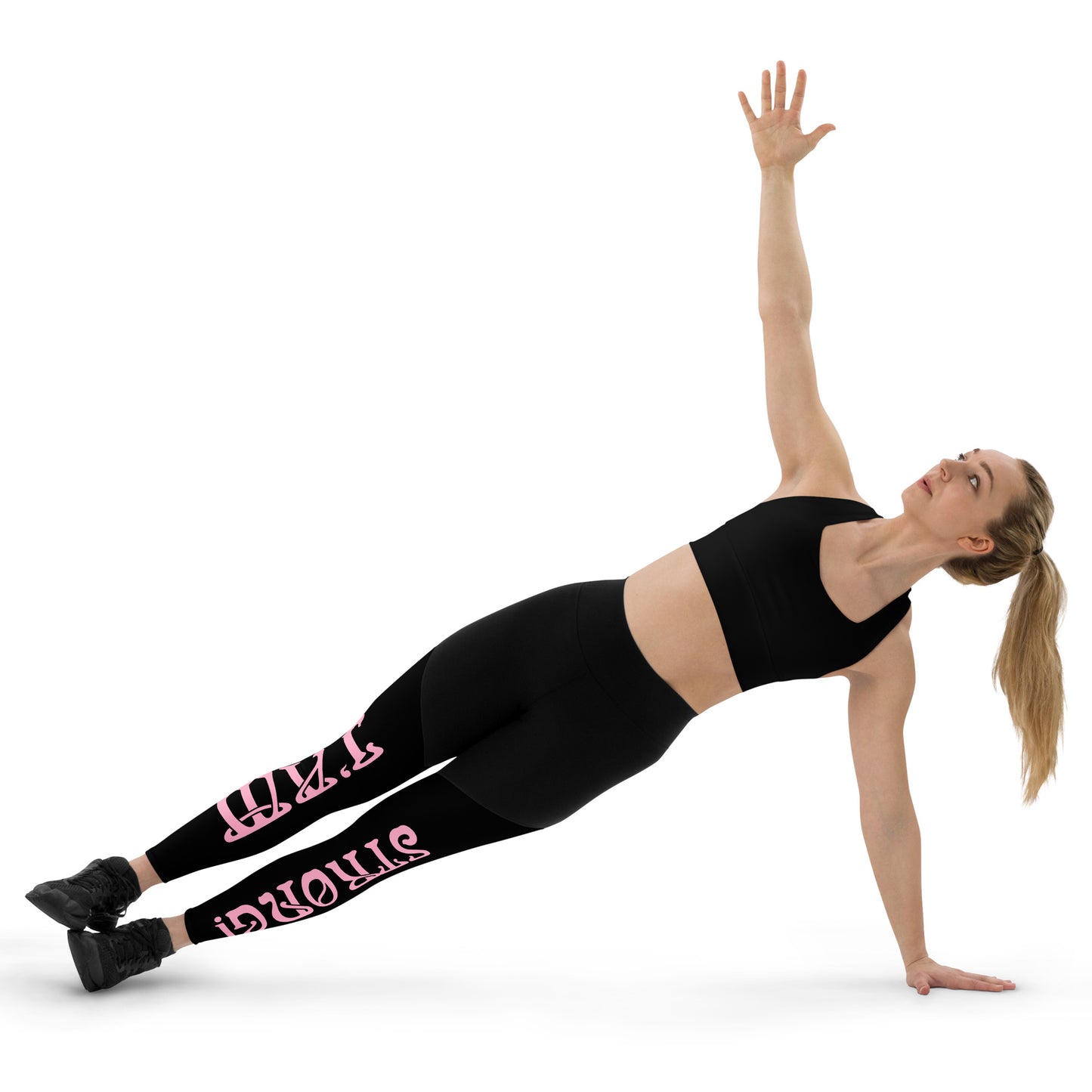 “I’AM STRONG!” Black Sports Leggings W/Cotton Candy Font