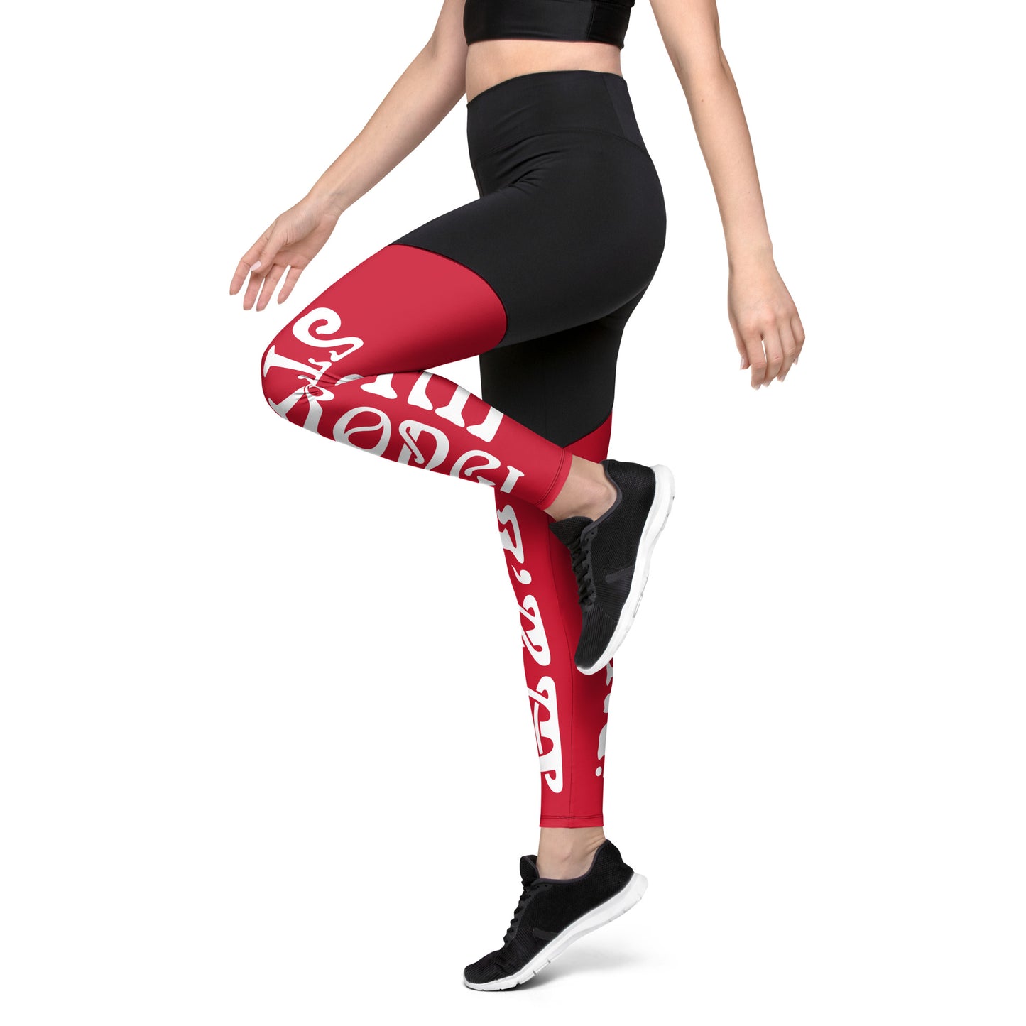 “I’AM STRONG!” Red Sports Leggings W/White Font