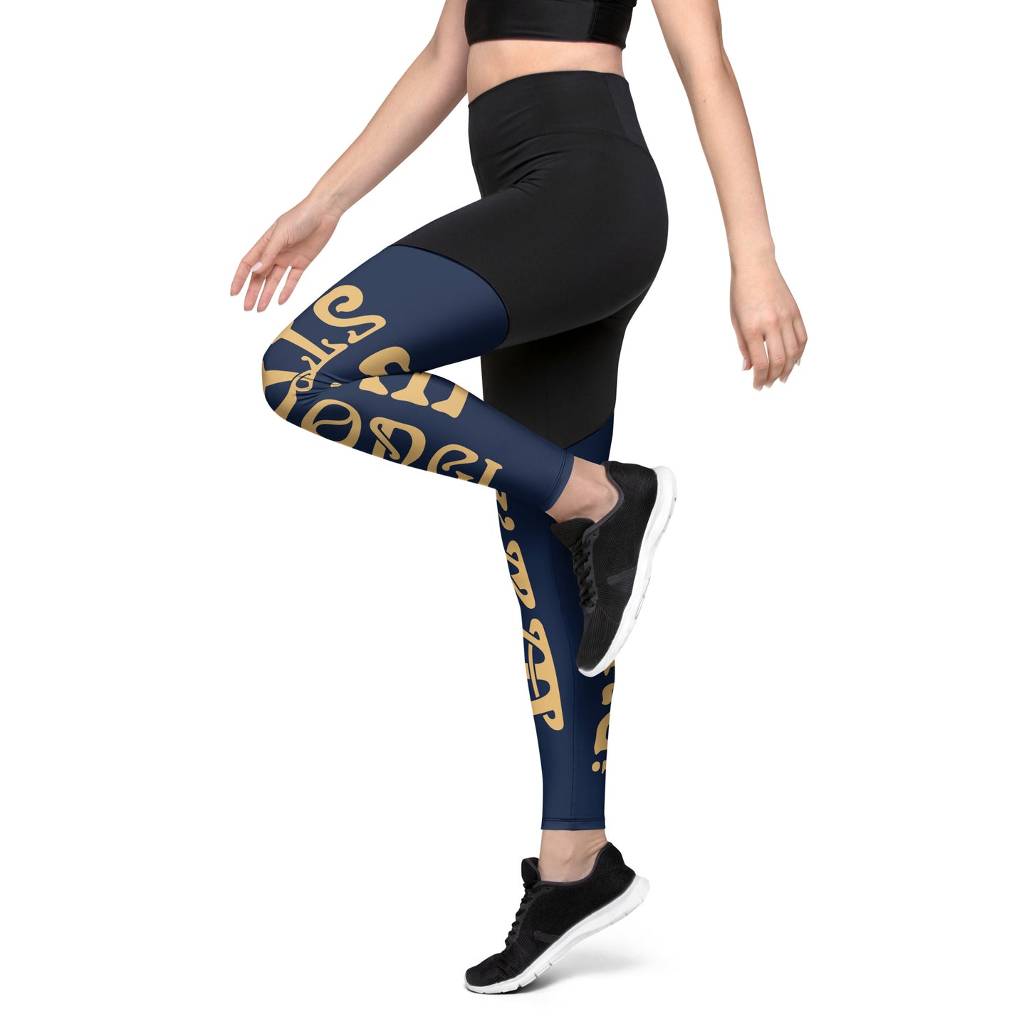 “I’AM STRONG!” Navy Sports Leggings W/Fawn Font