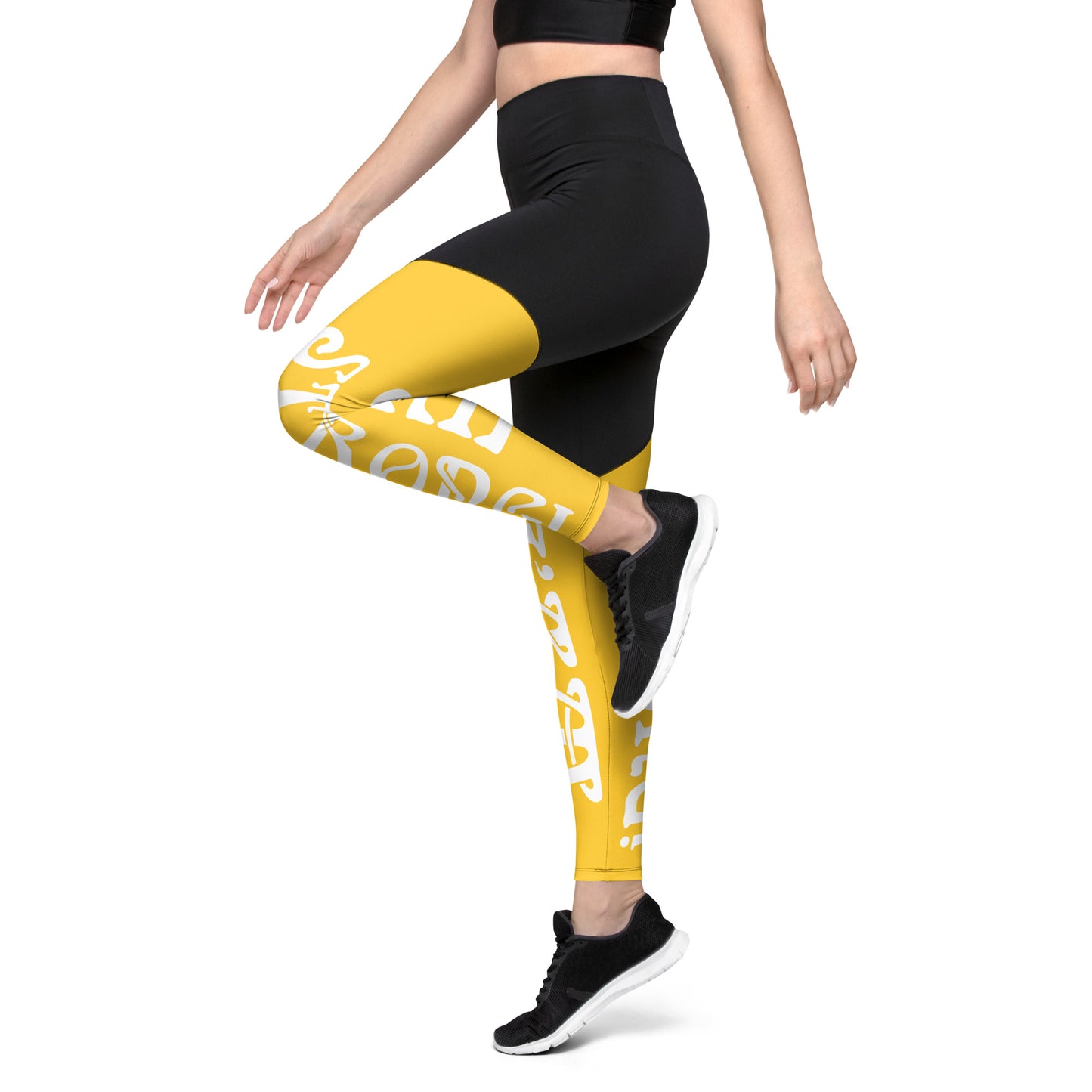 “I’AM STRONG!” Yellow Sports Leggings W/White Font