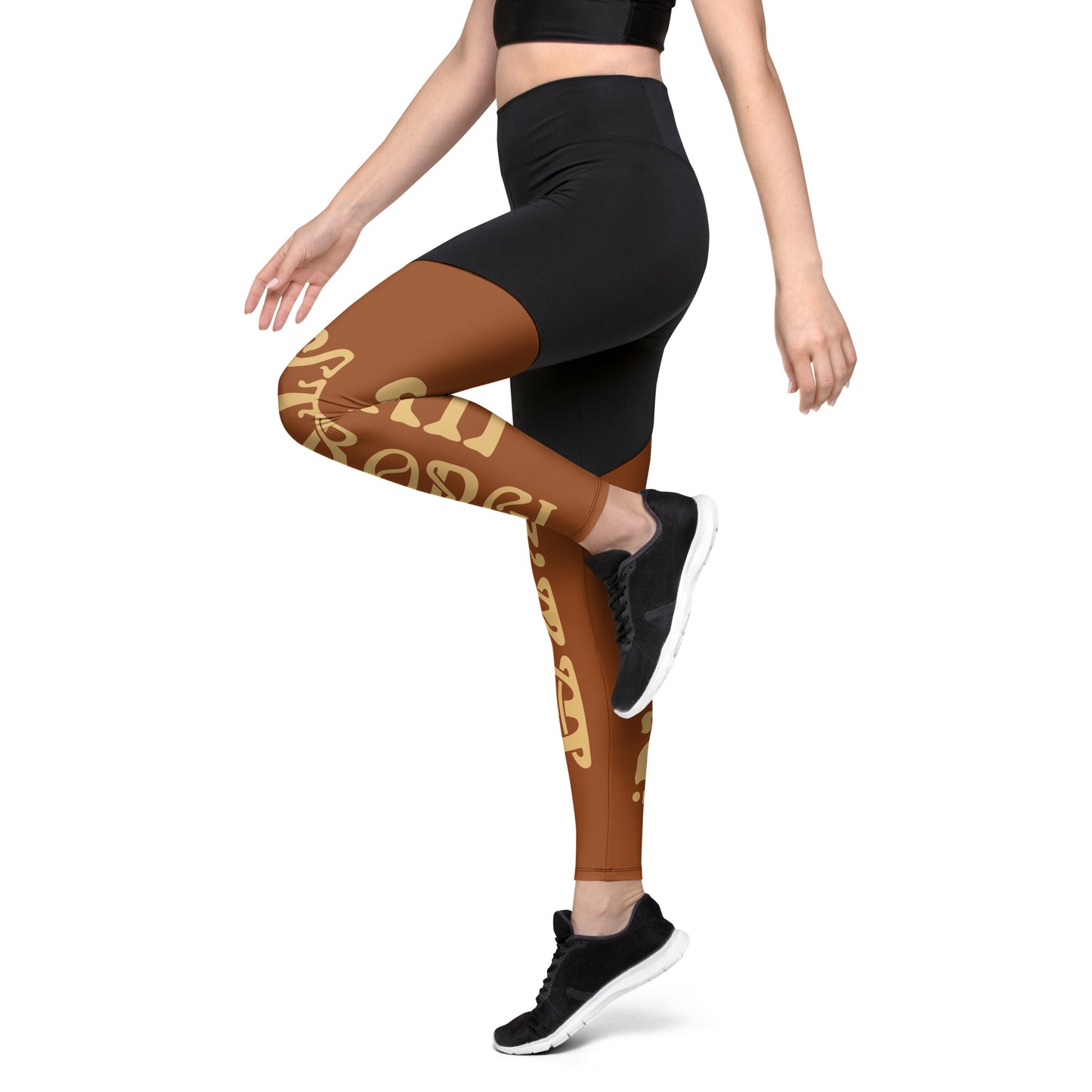 “I’AM STRONG!” Brown Sports Leggings W/Fawn Font