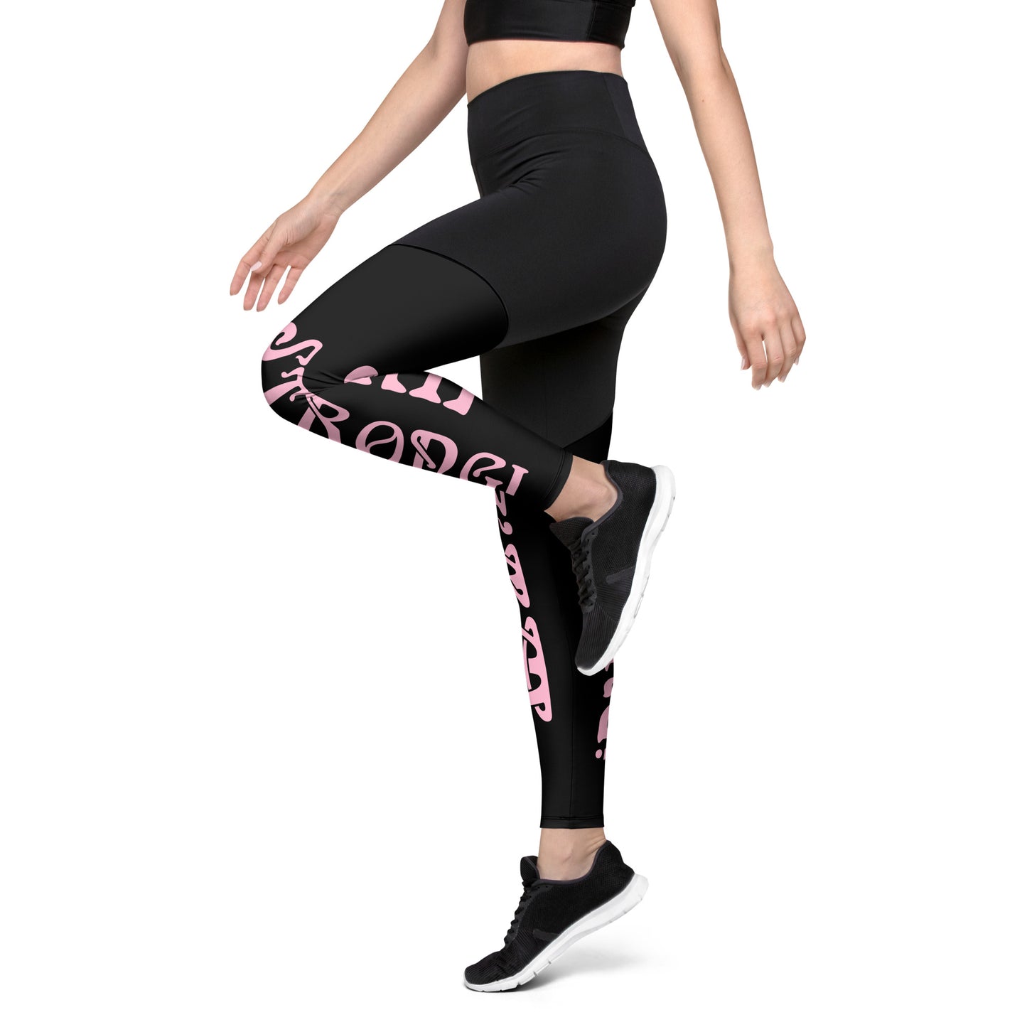 “I’AM STRONG!” Black Sports Leggings W/Cotton Candy Font