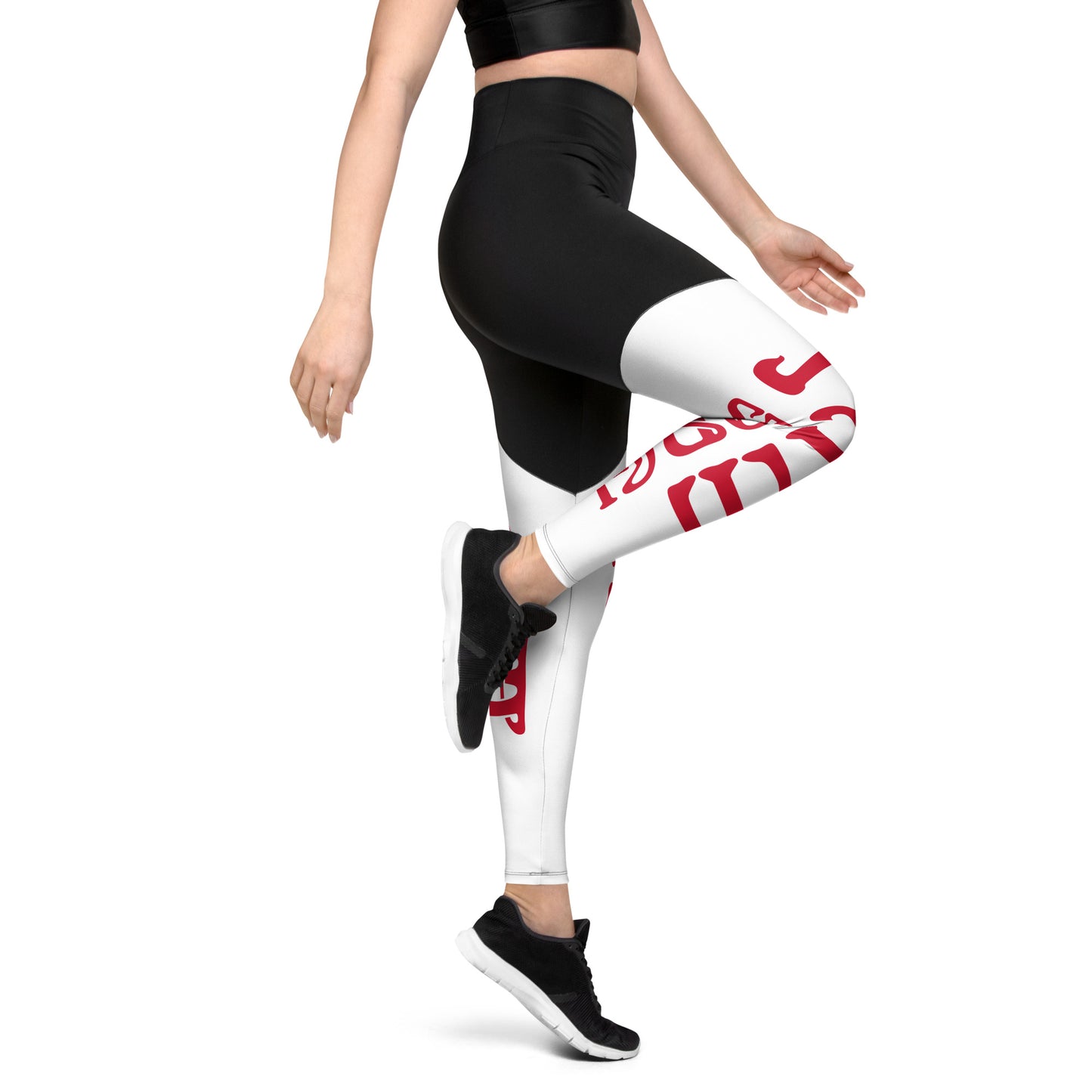“I’AM STRONG!” White Sports Leggings W/Red Font