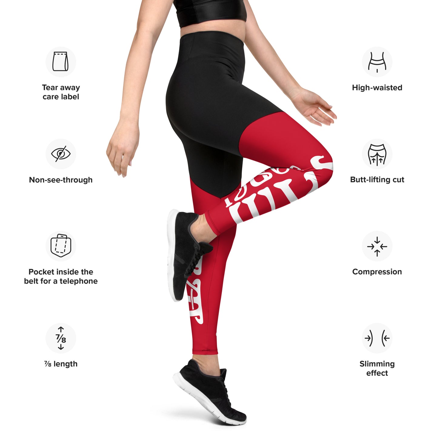 “I’AM STRONG!” Red Sports Leggings W/White Font
