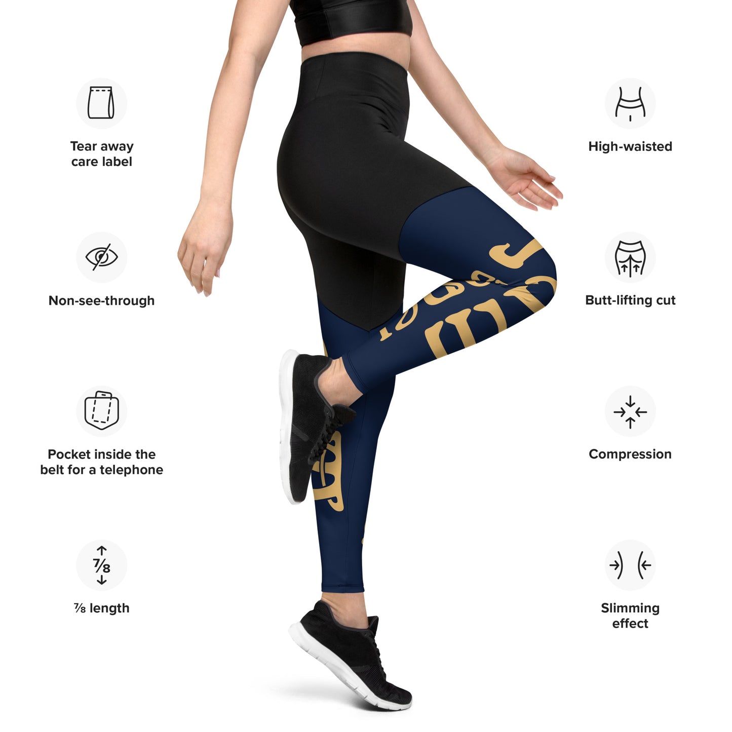 “I’AM STRONG!” Navy Sports Leggings W/Fawn Font