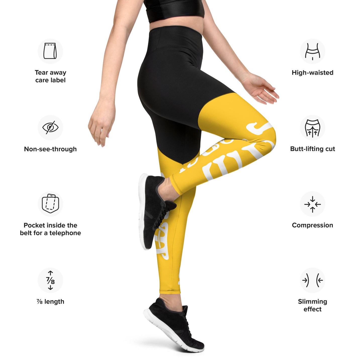 “I’AM STRONG!” Yellow Sports Leggings W/White Font