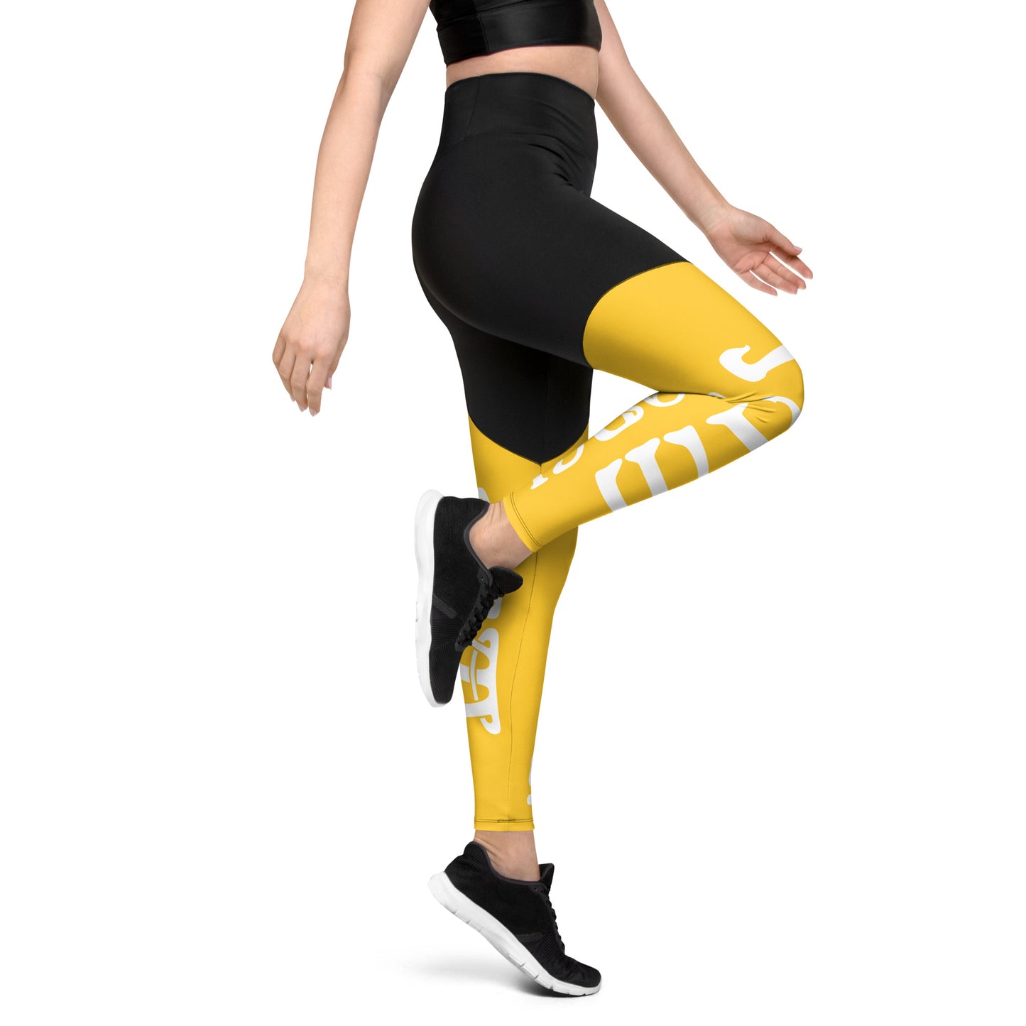 “I’AM STRONG!” Yellow Sports Leggings W/White Font