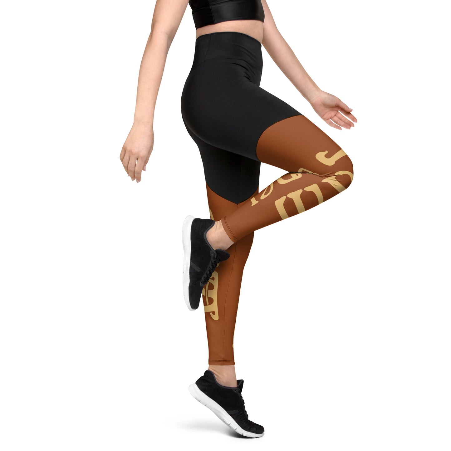 “I’AM STRONG!” Brown Sports Leggings W/Fawn Font