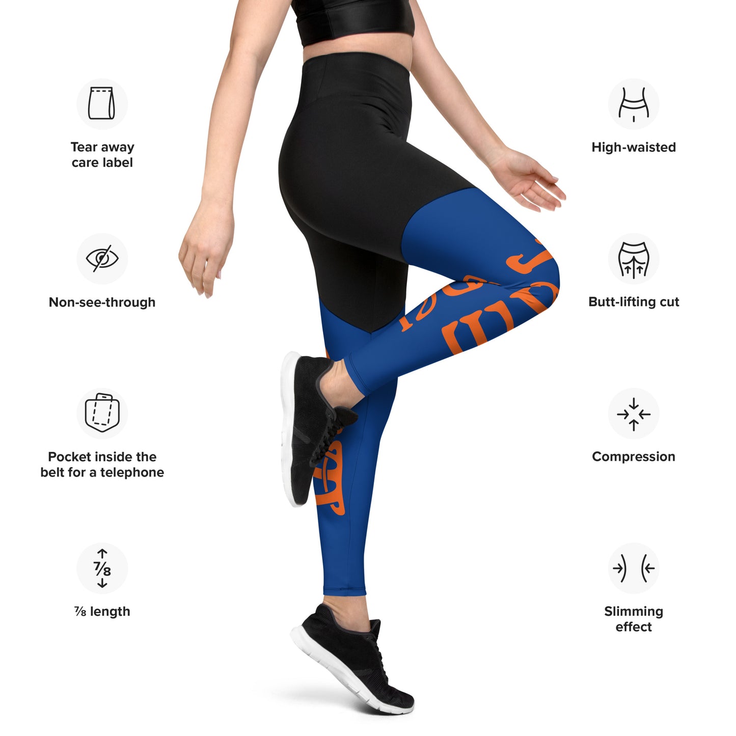 “I’AM STRONG!” Blue Sports Leggings W/Orange Font