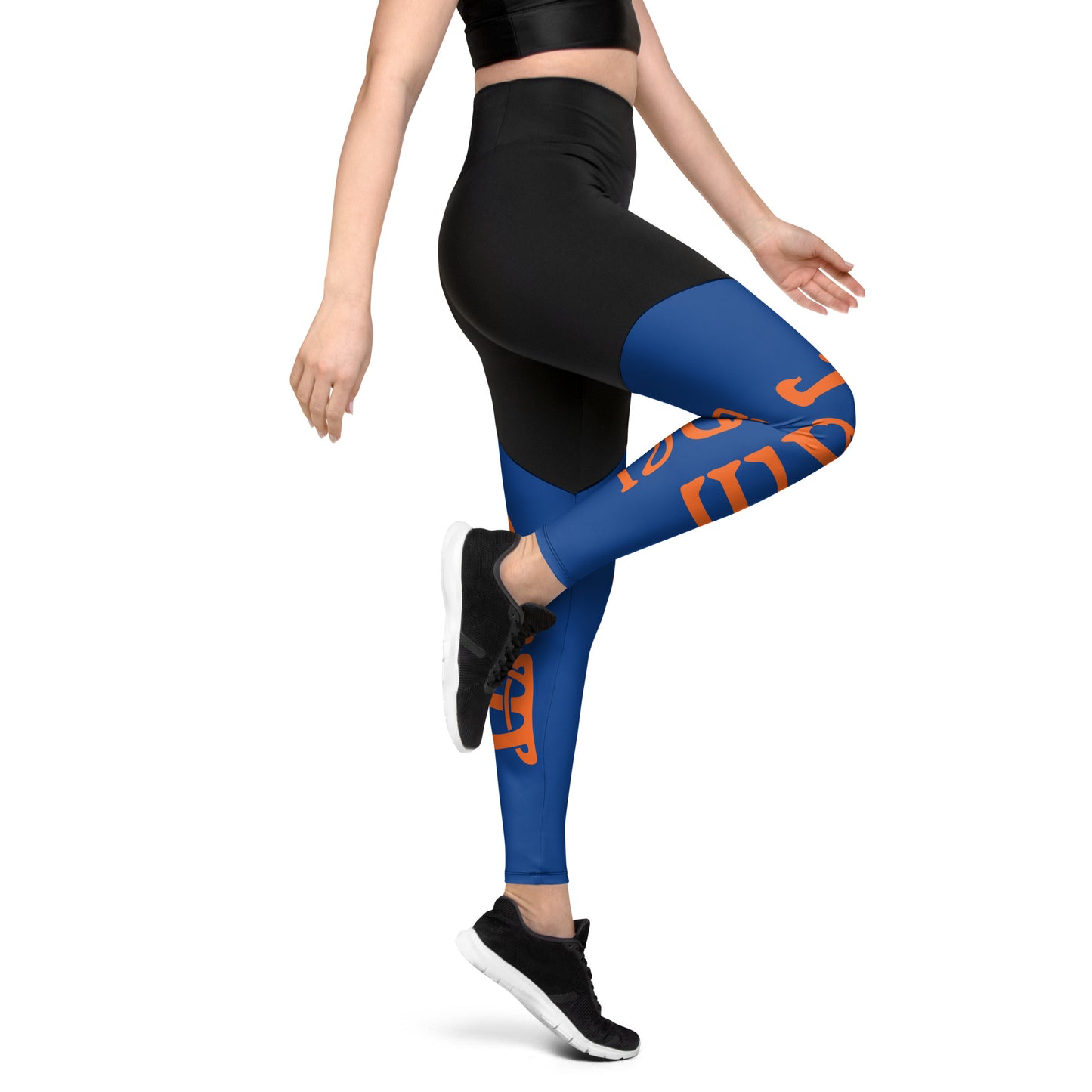“I’AM STRONG!” Blue Sports Leggings W/Orange Font