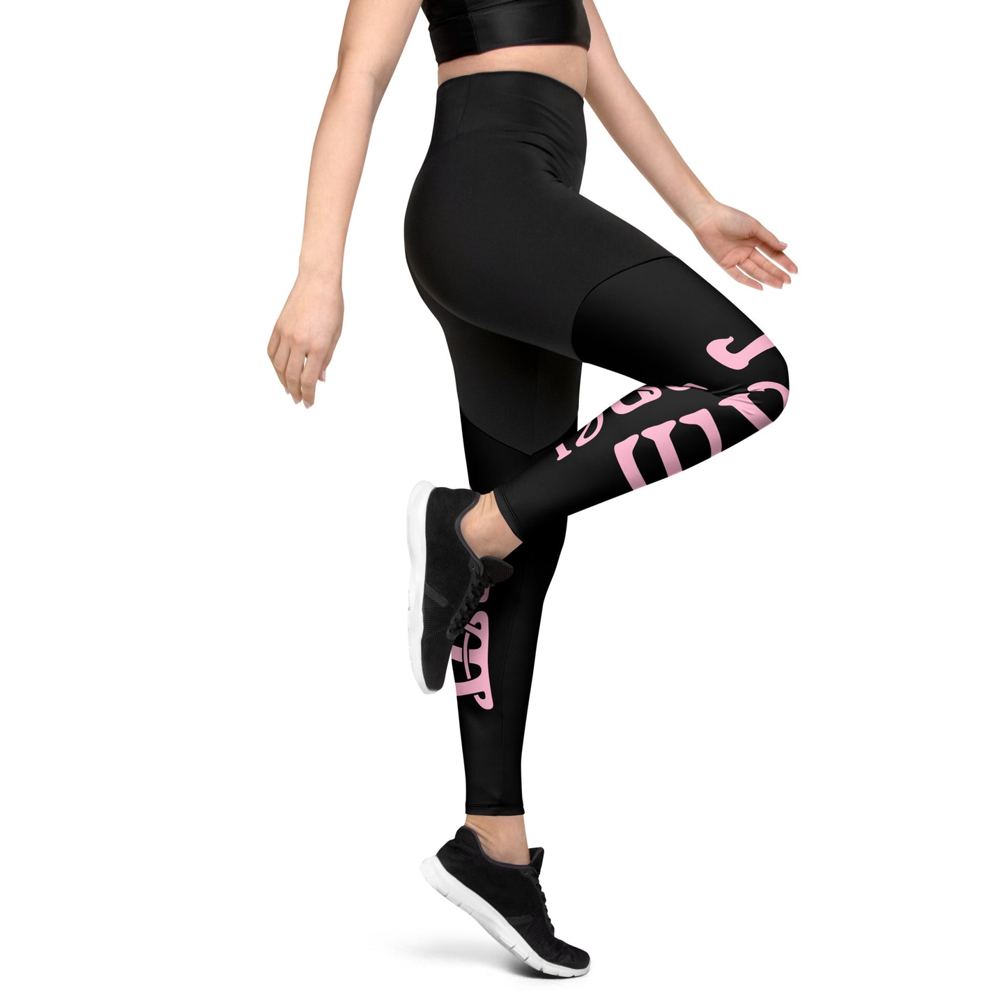 “I’AM STRONG!” Black Sports Leggings W/Cotton Candy Font