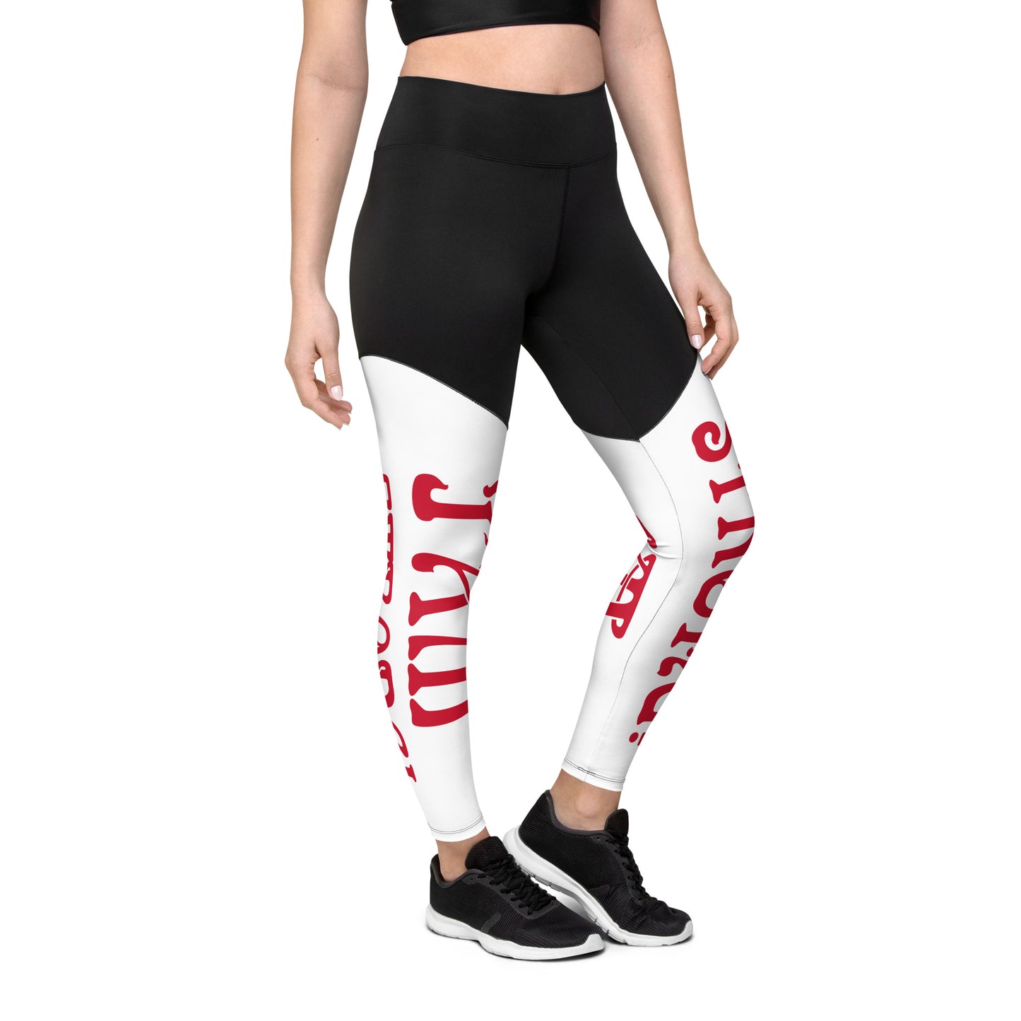 “I’AM STRONG!” White Sports Leggings W/Red Font