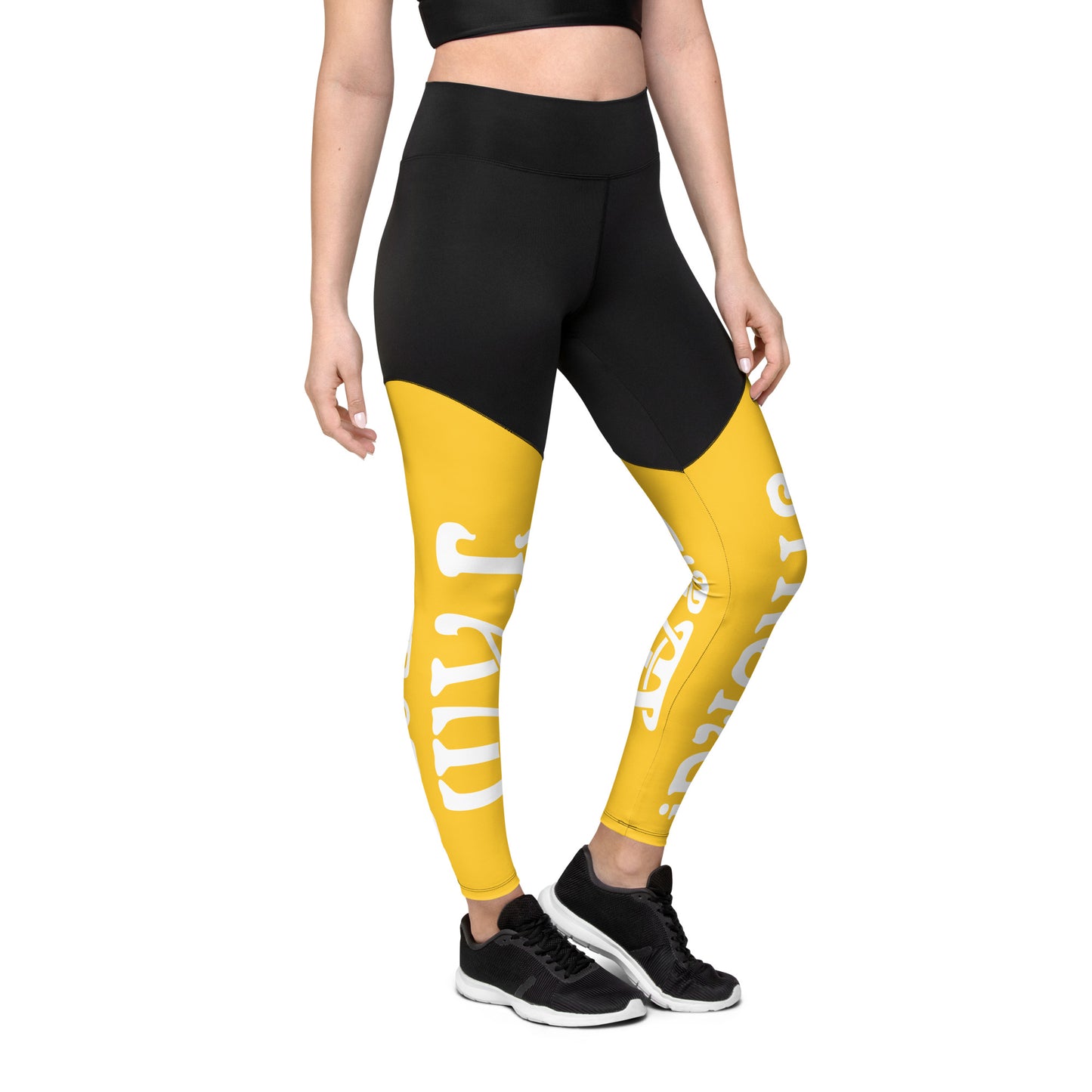“I’AM STRONG!” Yellow Sports Leggings W/White Font