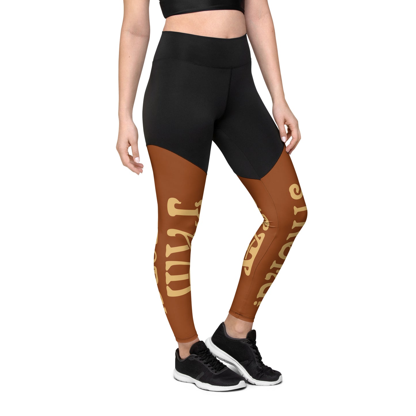 “I’AM STRONG!” Brown Sports Leggings W/Fawn Font