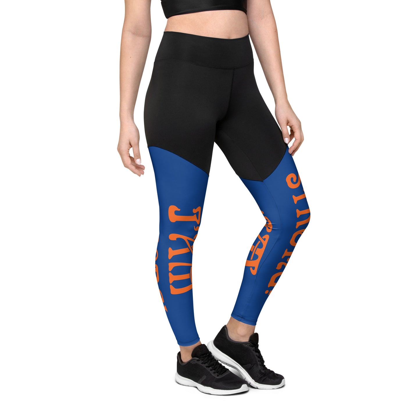 “I’AM STRONG!” Blue Sports Leggings W/Orange Font