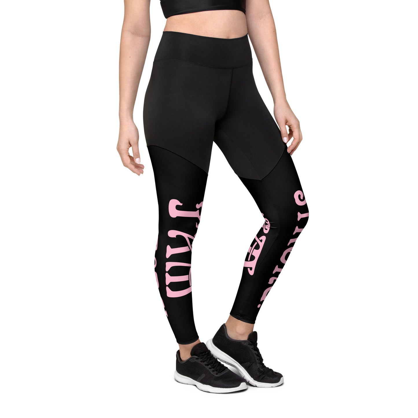“I’AM STRONG!” Black Sports Leggings W/Cotton Candy Font