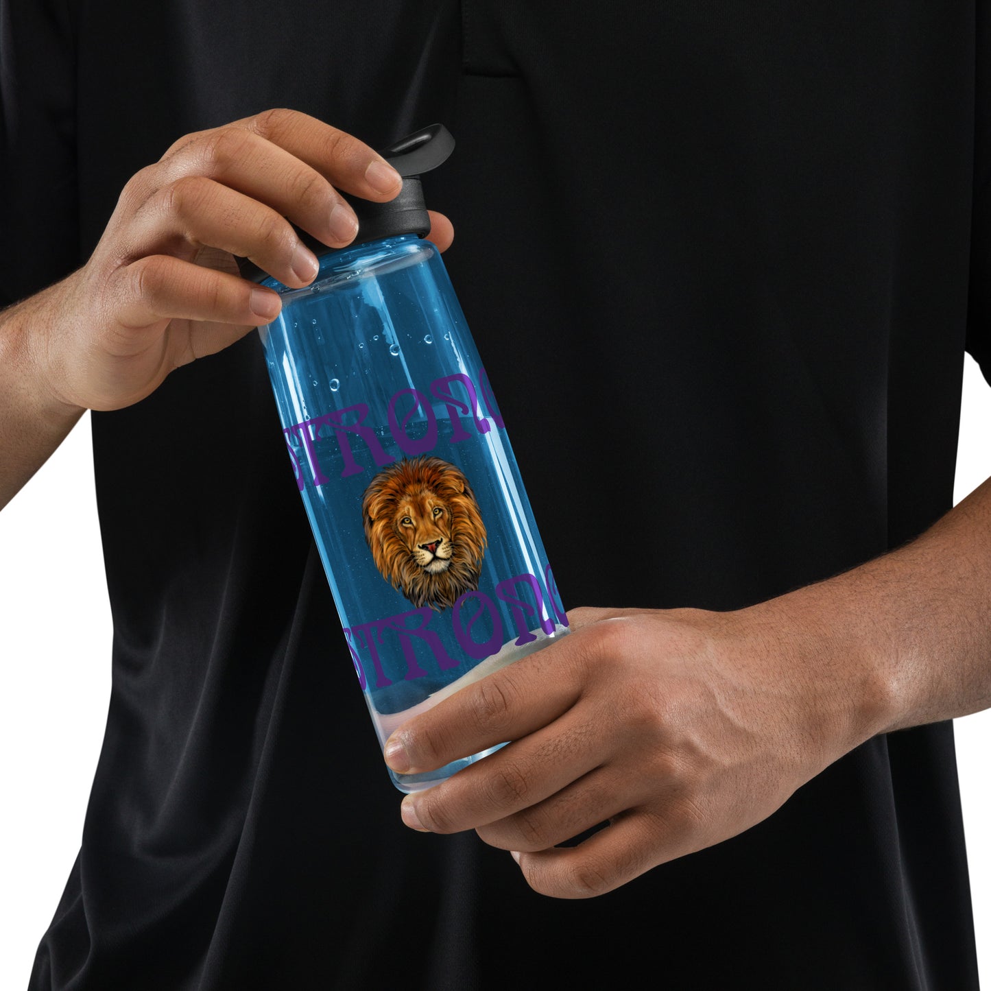 “STRONG” Sports Water Bottle W/Purple Font