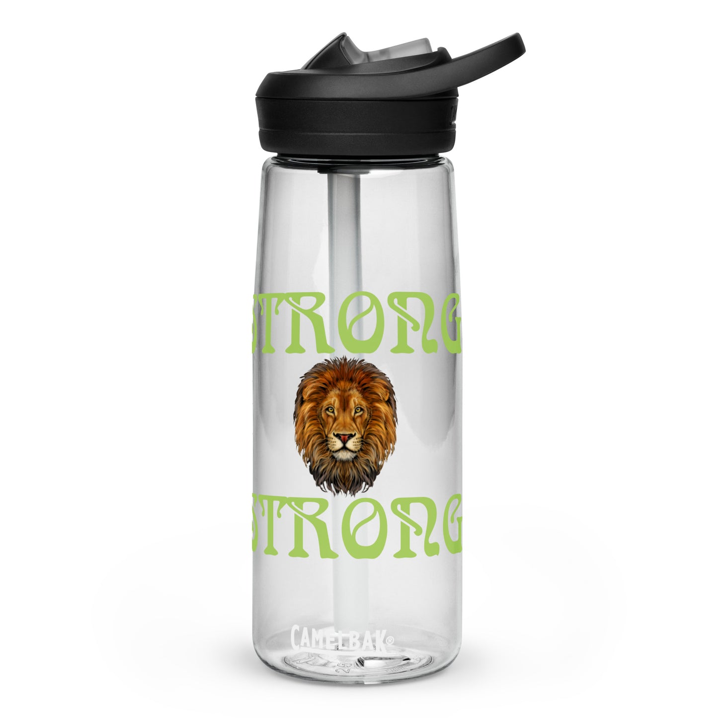 “STRONG” Sports Water Bottle W/Green Font