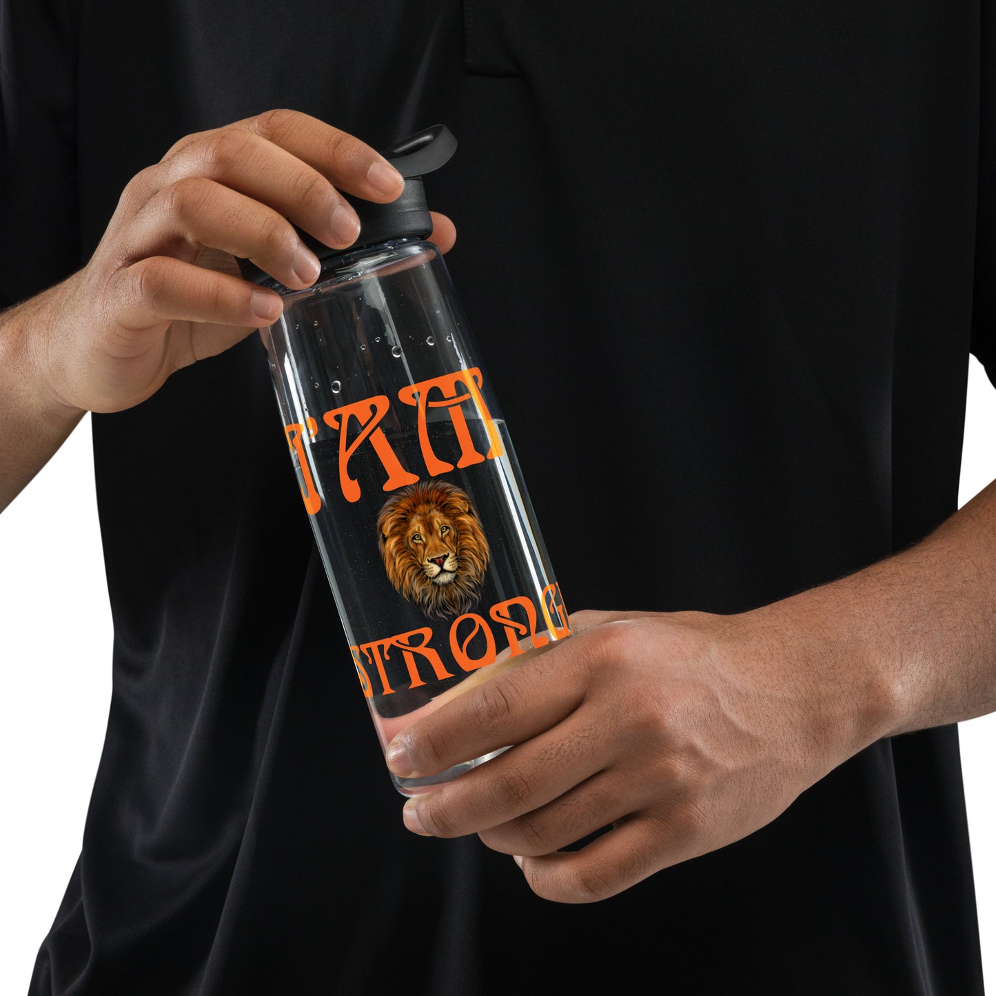 “STRONG” Sports Water Bottle W/Orange Font