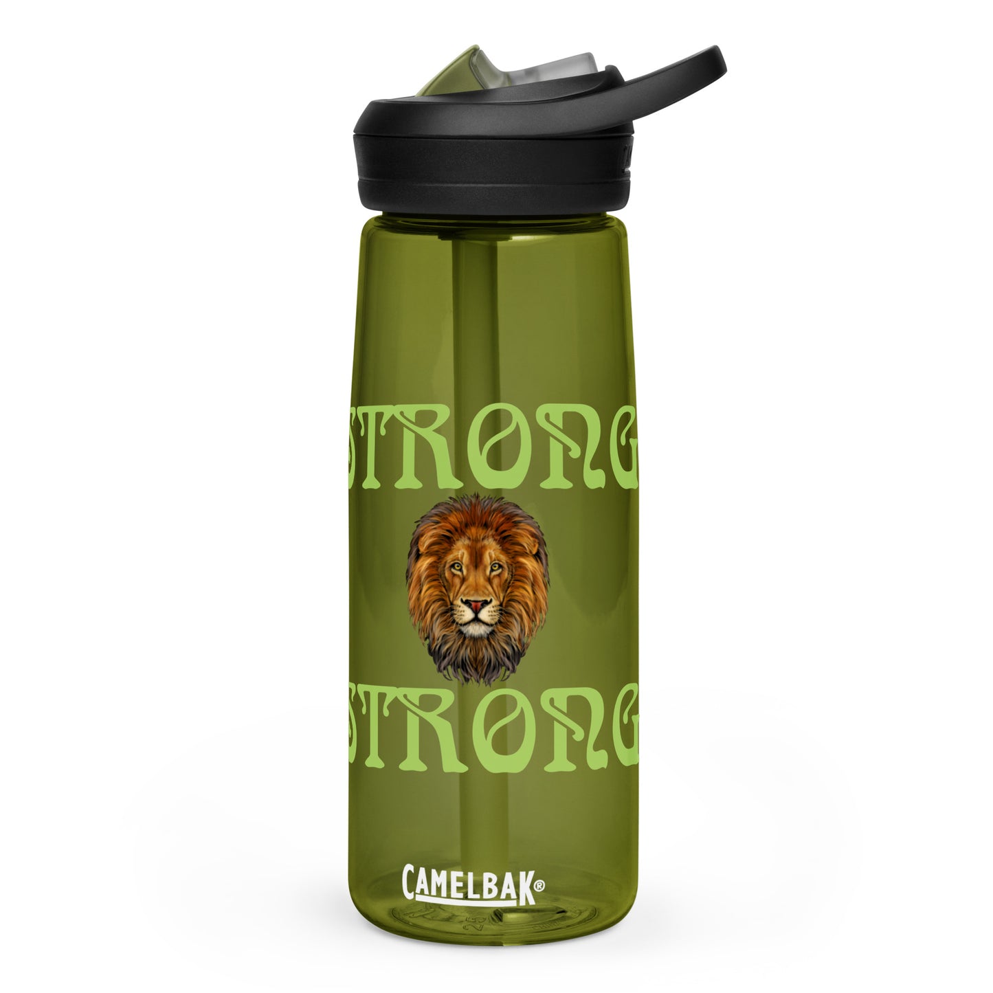 “STRONG” Sports Water Bottle W/Green Font