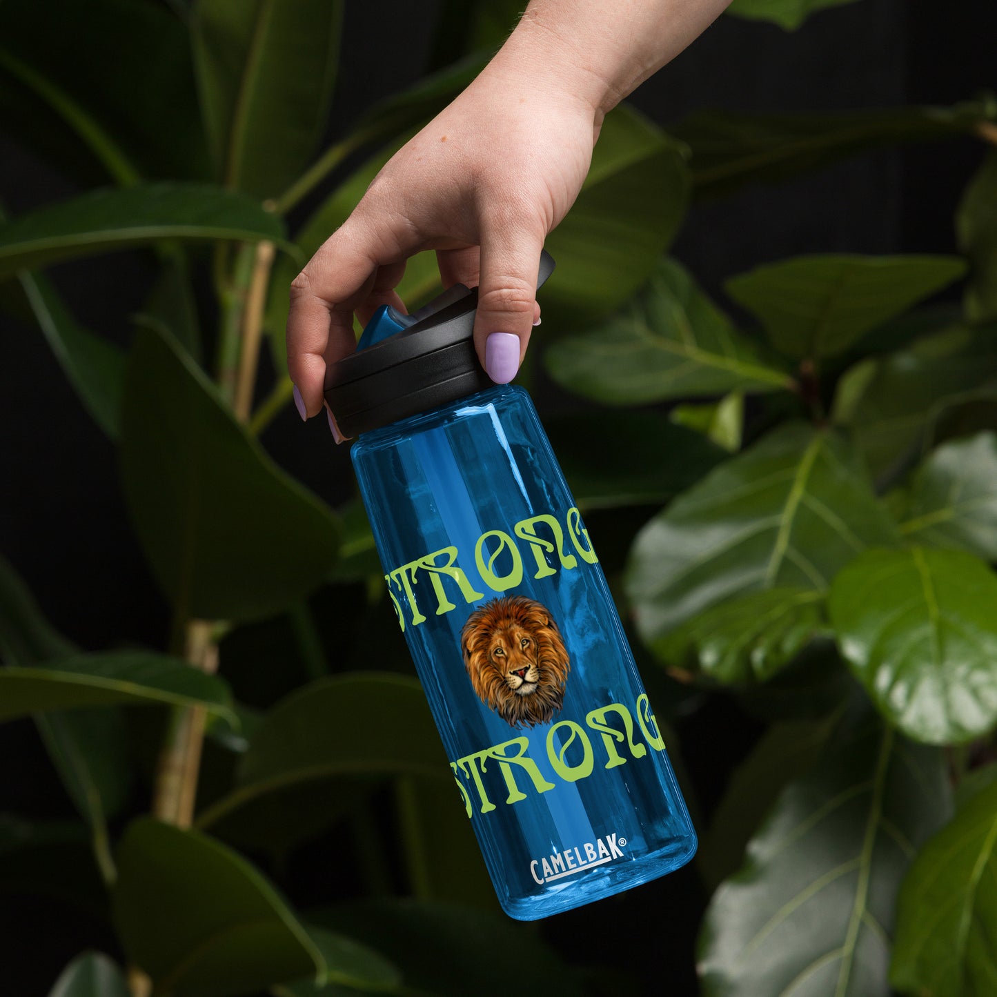 “STRONG” Sports Water Bottle W/Green Font