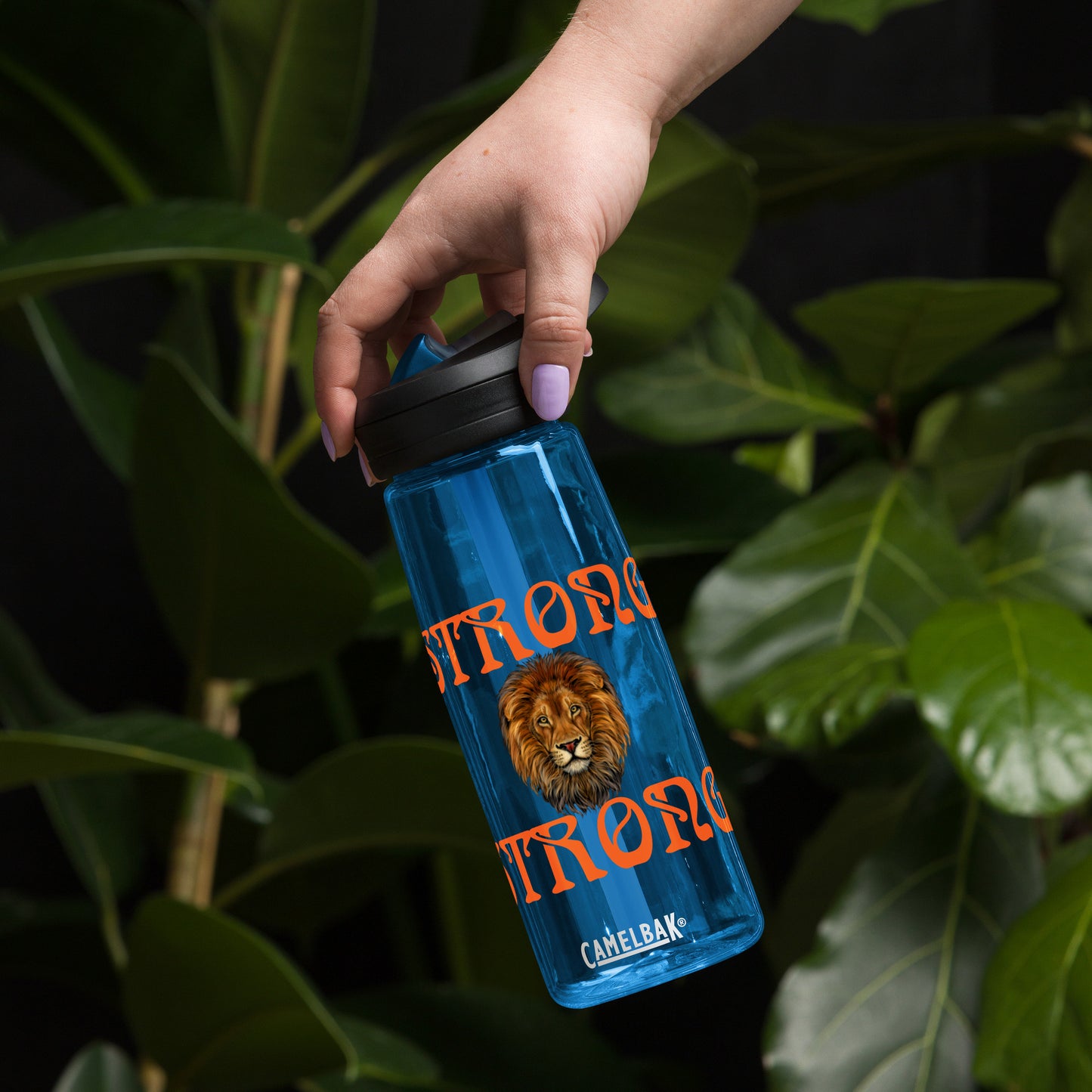“STRONG” Sports Water Bottle W/Orange Font