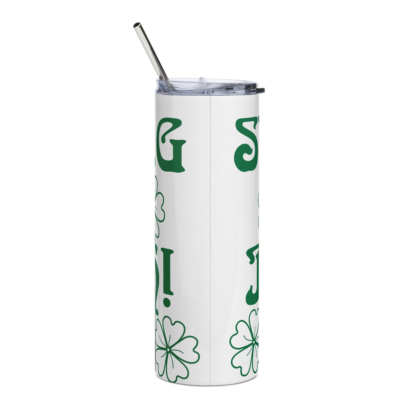 “STRONG & IRISH!”White Stainless Steel Tumbler W/Green Font