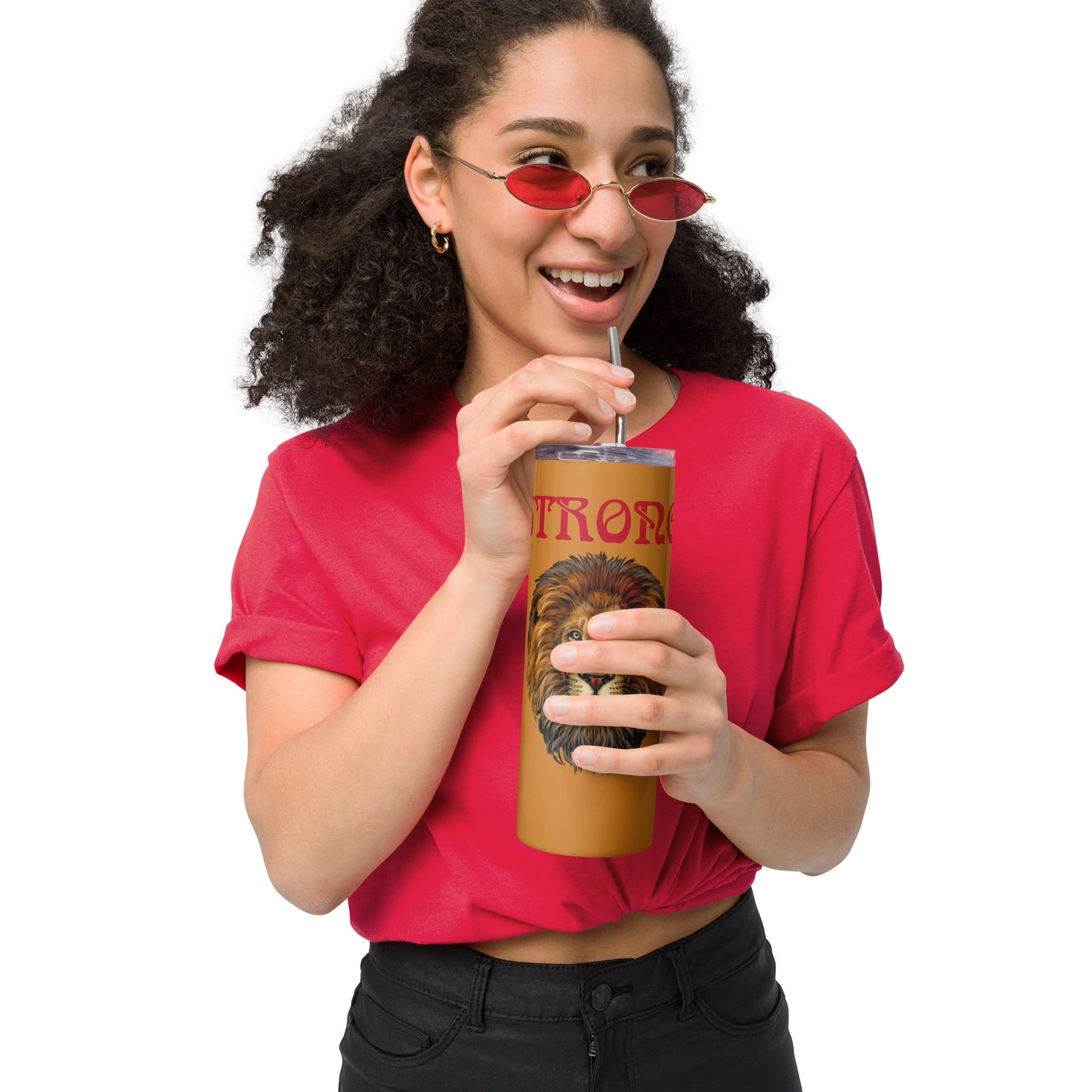 “STRONG”Bronze Stainless Steel Tumbler W/Red Font