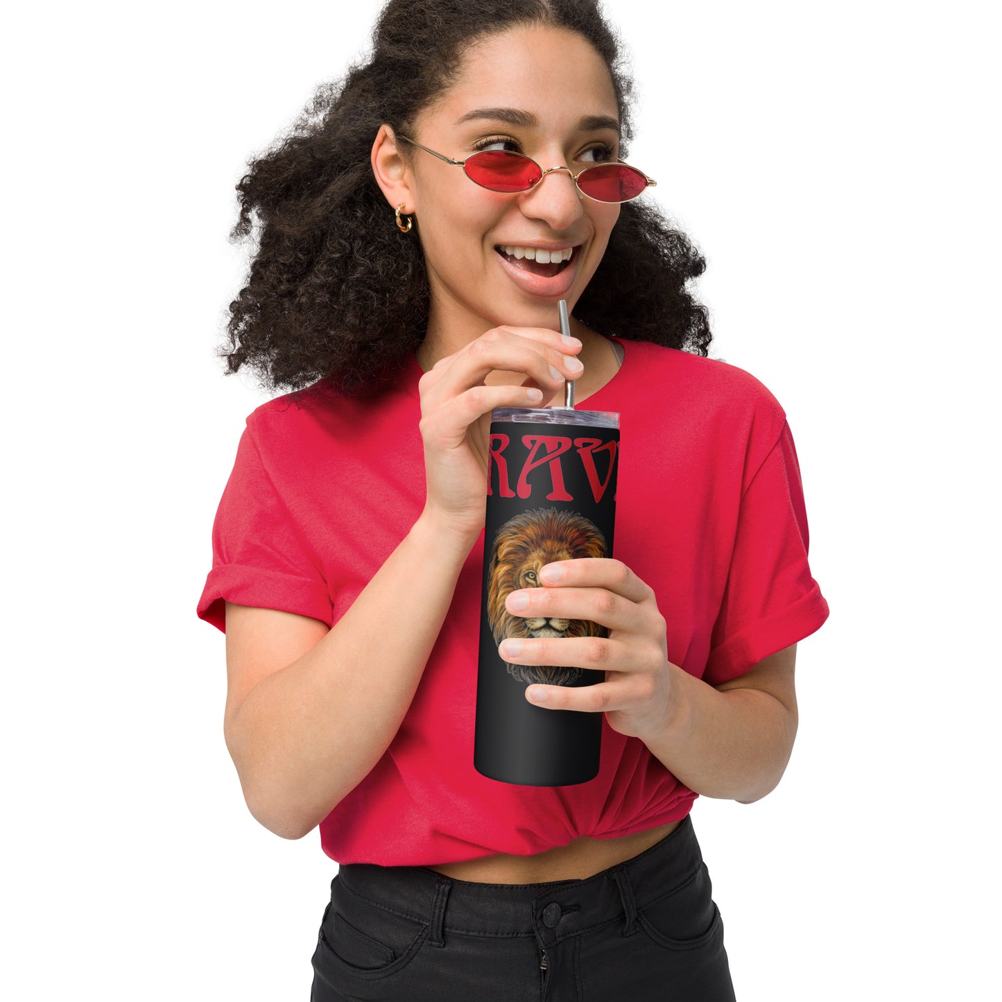 “BRAVE!”Stainless Steel Tumbler W/Red Font