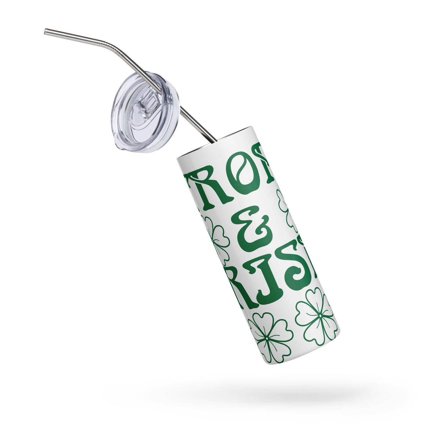 “STRONG & IRISH!”White Stainless Steel Tumbler W/Green Font