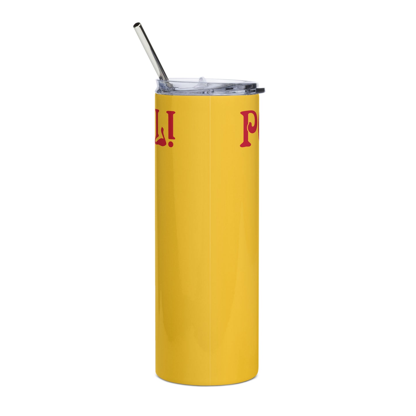 “POWERFUL!”Yellow Stainless Steel Tumbler W/Red Font