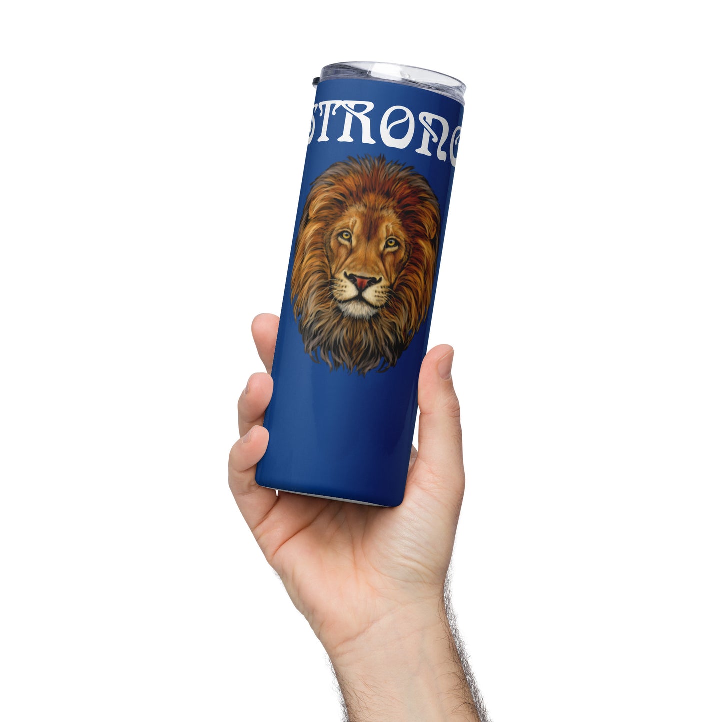“STRONG”Blue Stainless Steel Tumbler W/White Font