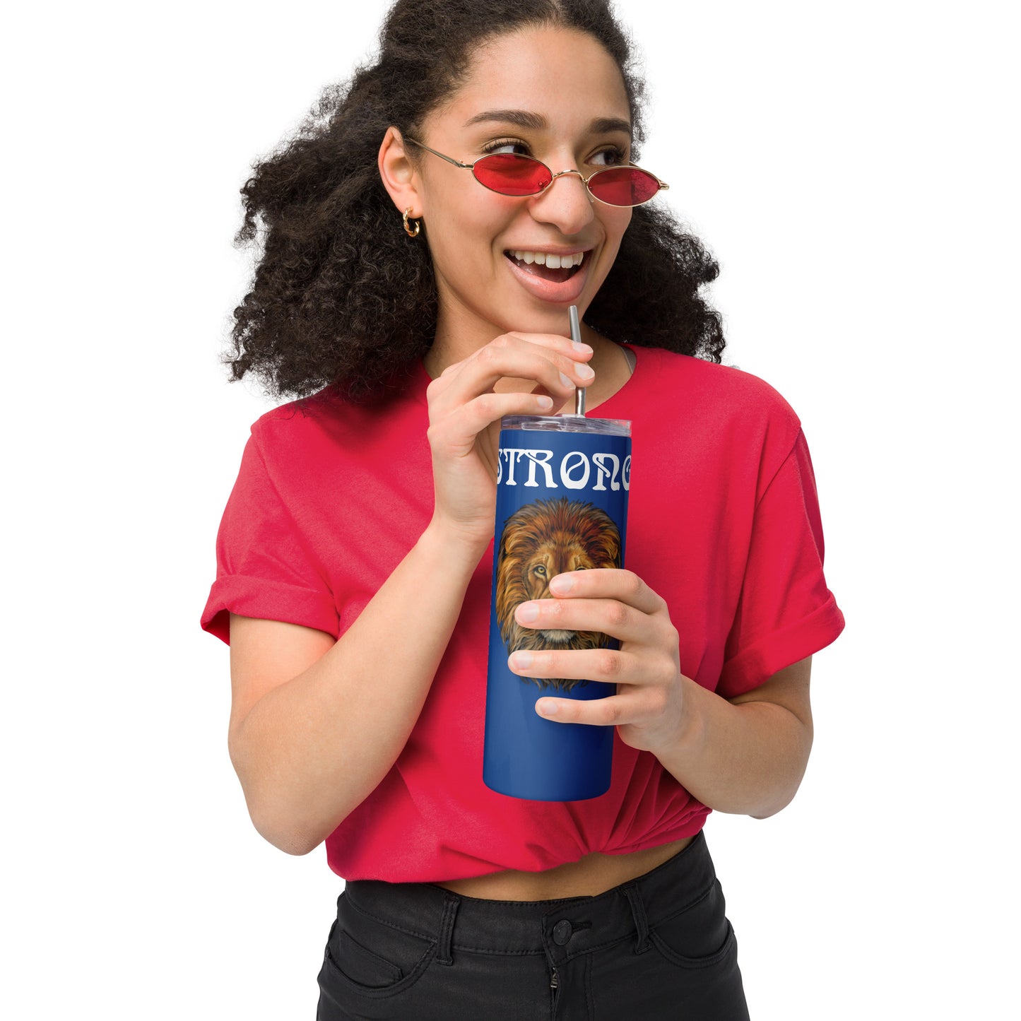 “STRONG”Blue Stainless Steel Tumbler W/White Font
