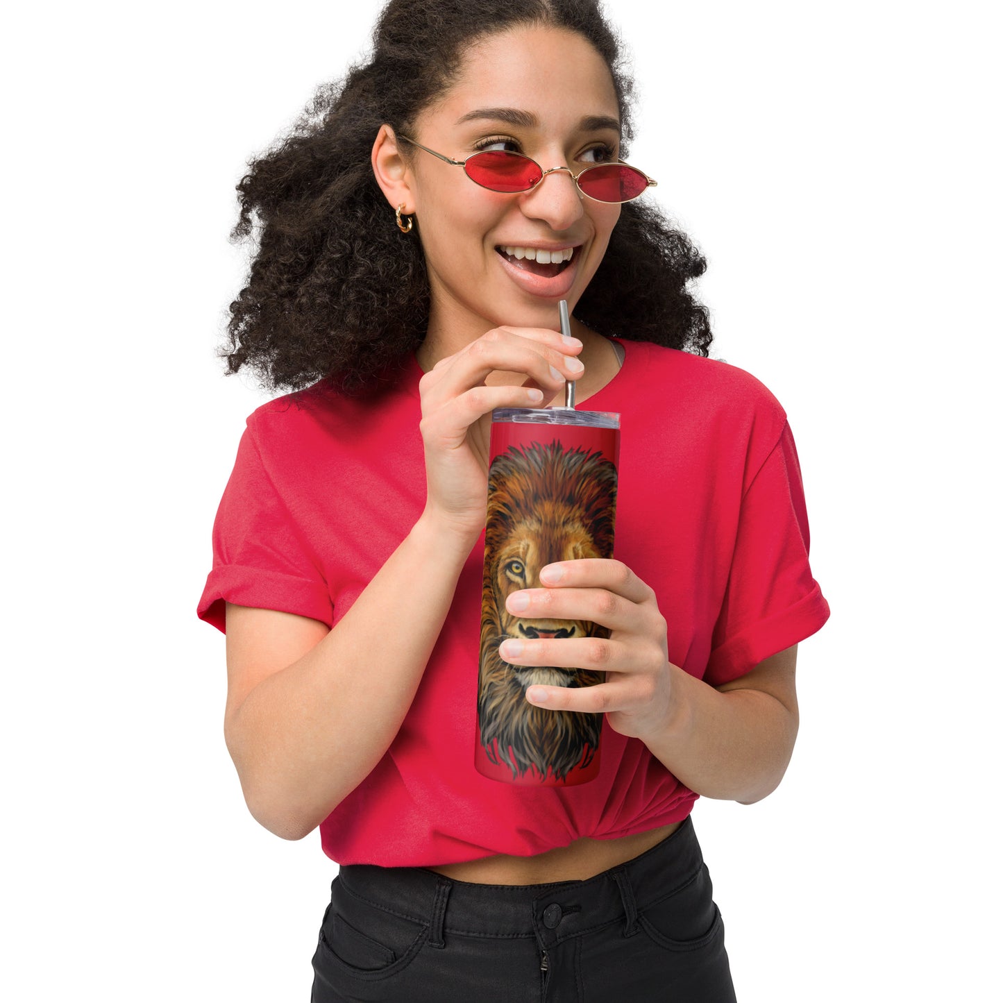 “LION”Red Stainless Steel Tumbler