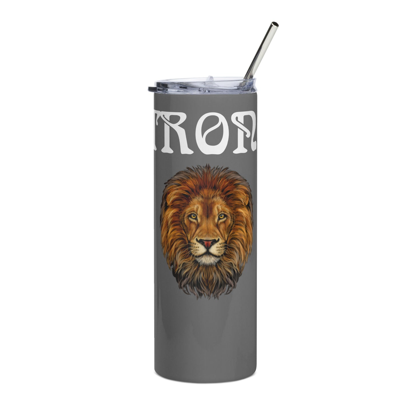 “STRONG”Grey Stainless Steel Tumbler W/White Font