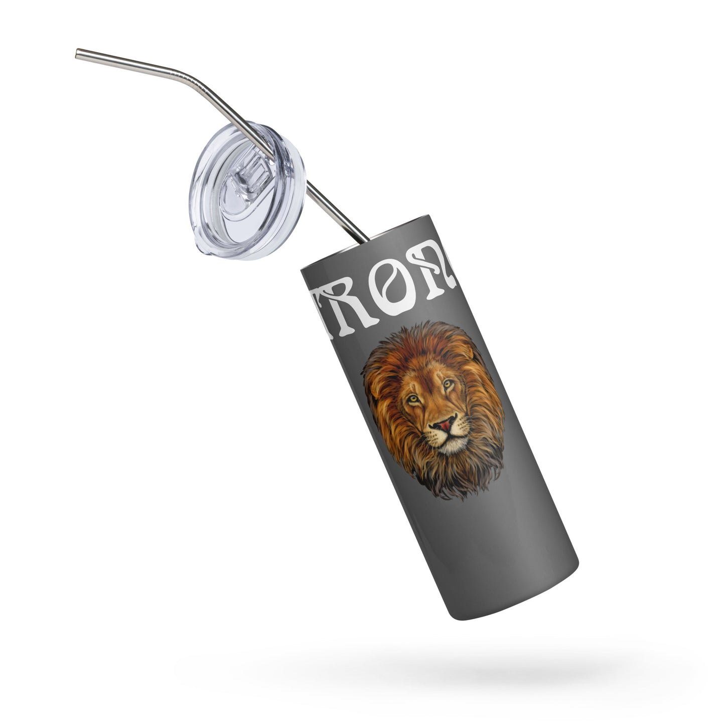 “STRONG”Grey Stainless Steel Tumbler W/White Font