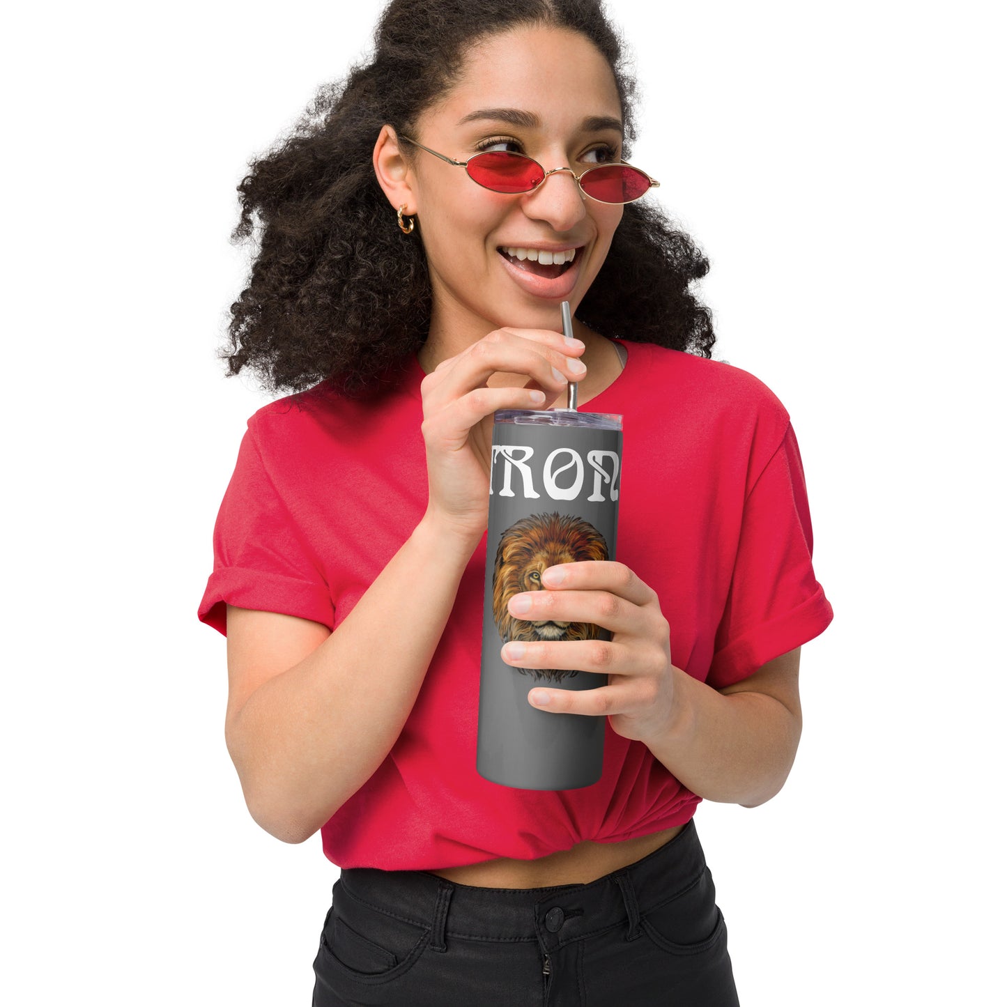 “STRONG”Grey Stainless Steel Tumbler W/White Font