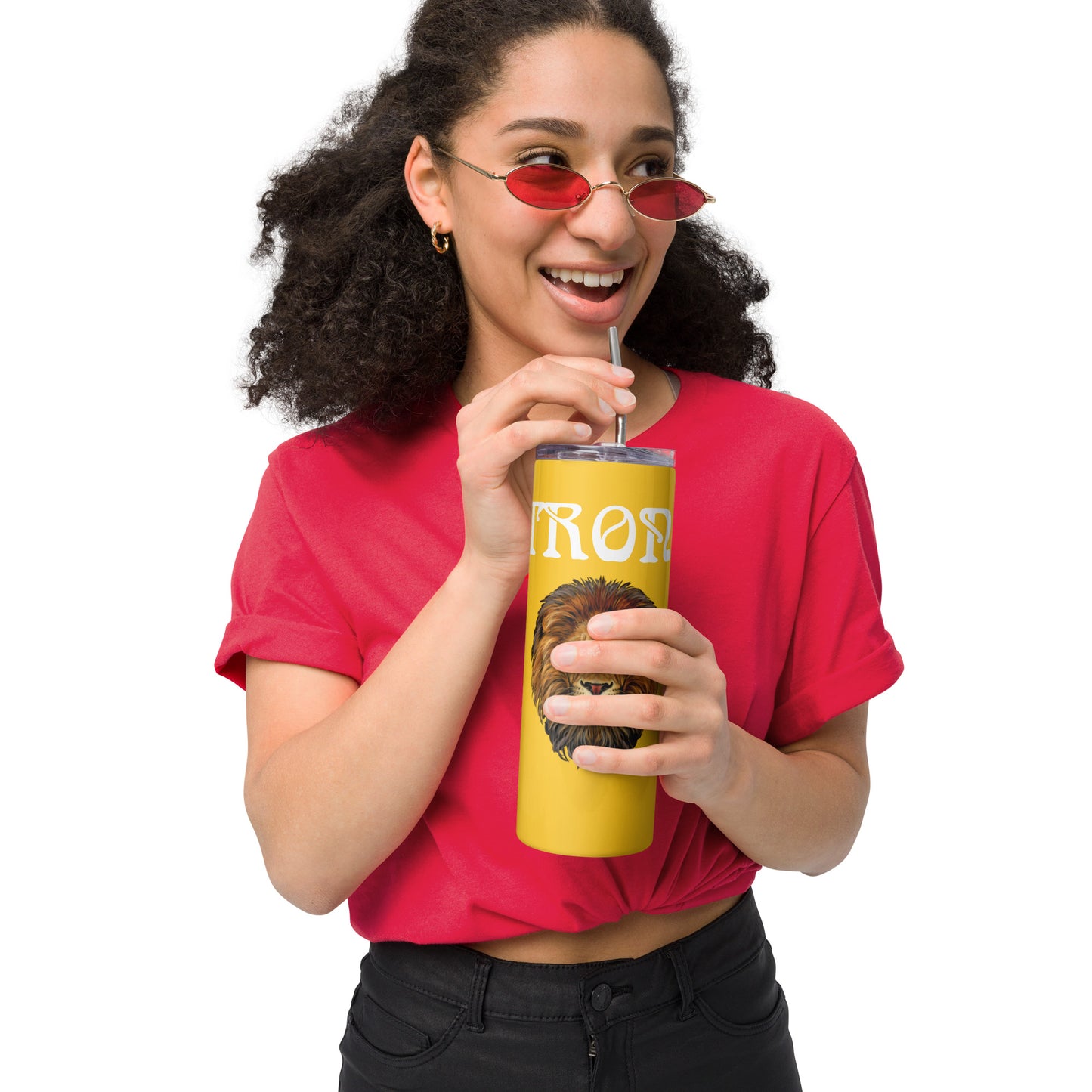 “STRONG”Yellow Stainless Steel Tumbler W/White Font