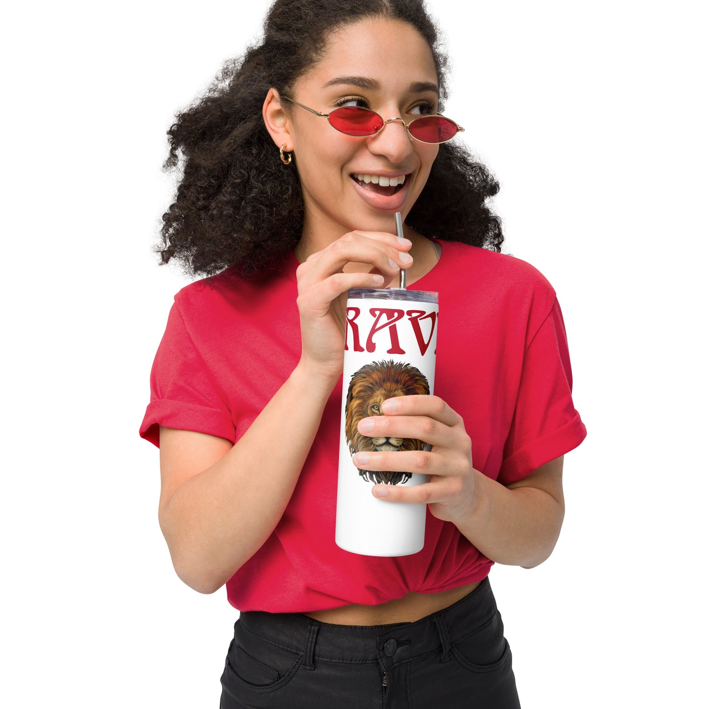 “BRAVE!”Stainless Steel Tumbler W/Red Font